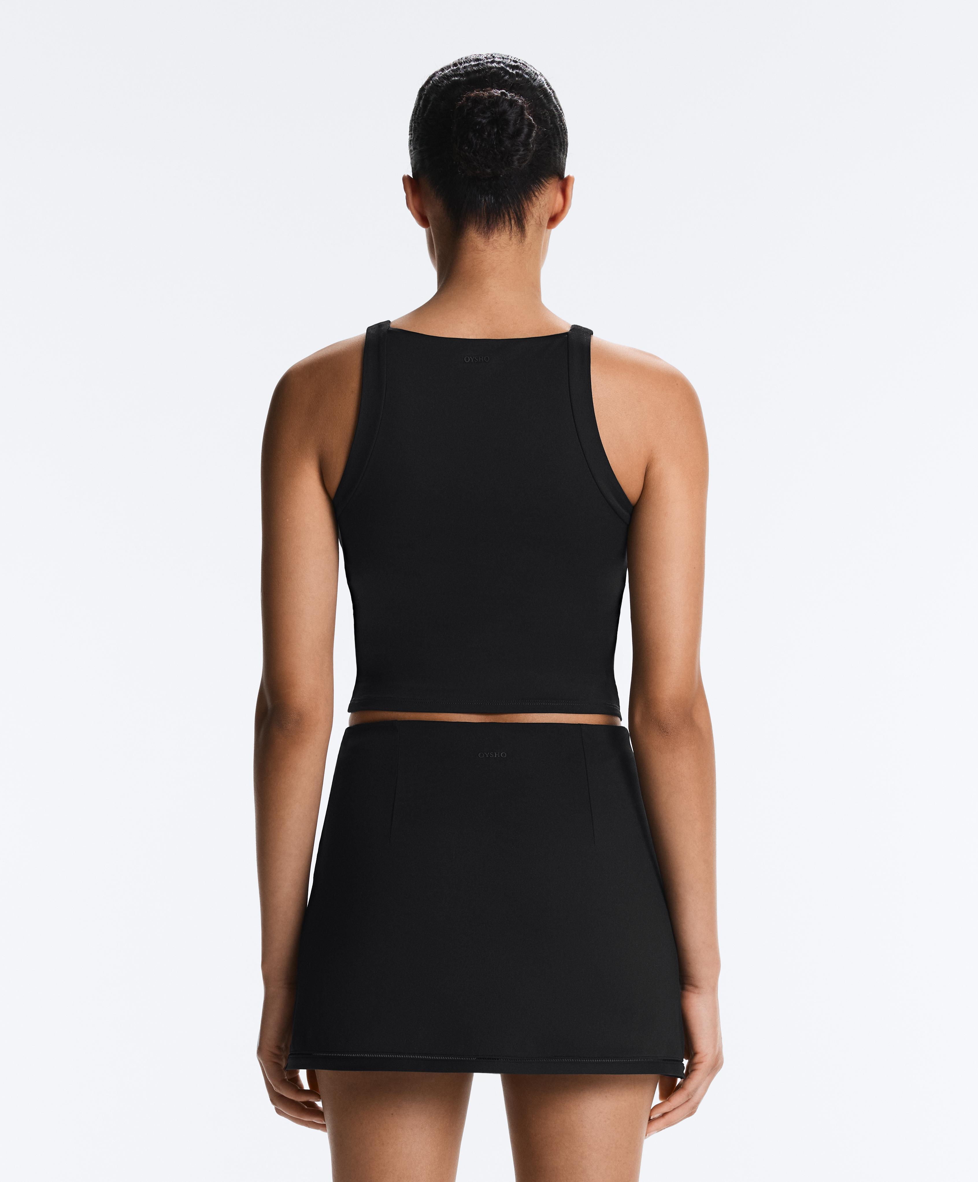 Comfortlux halterneck tank top with hemstitch — BLACK
