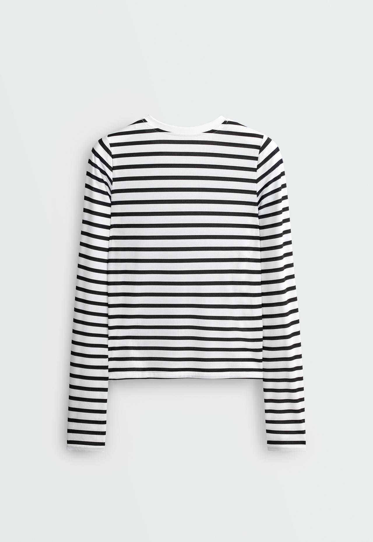 Regular Fit technical T-shirt, long sleeve, striped print — BLACK