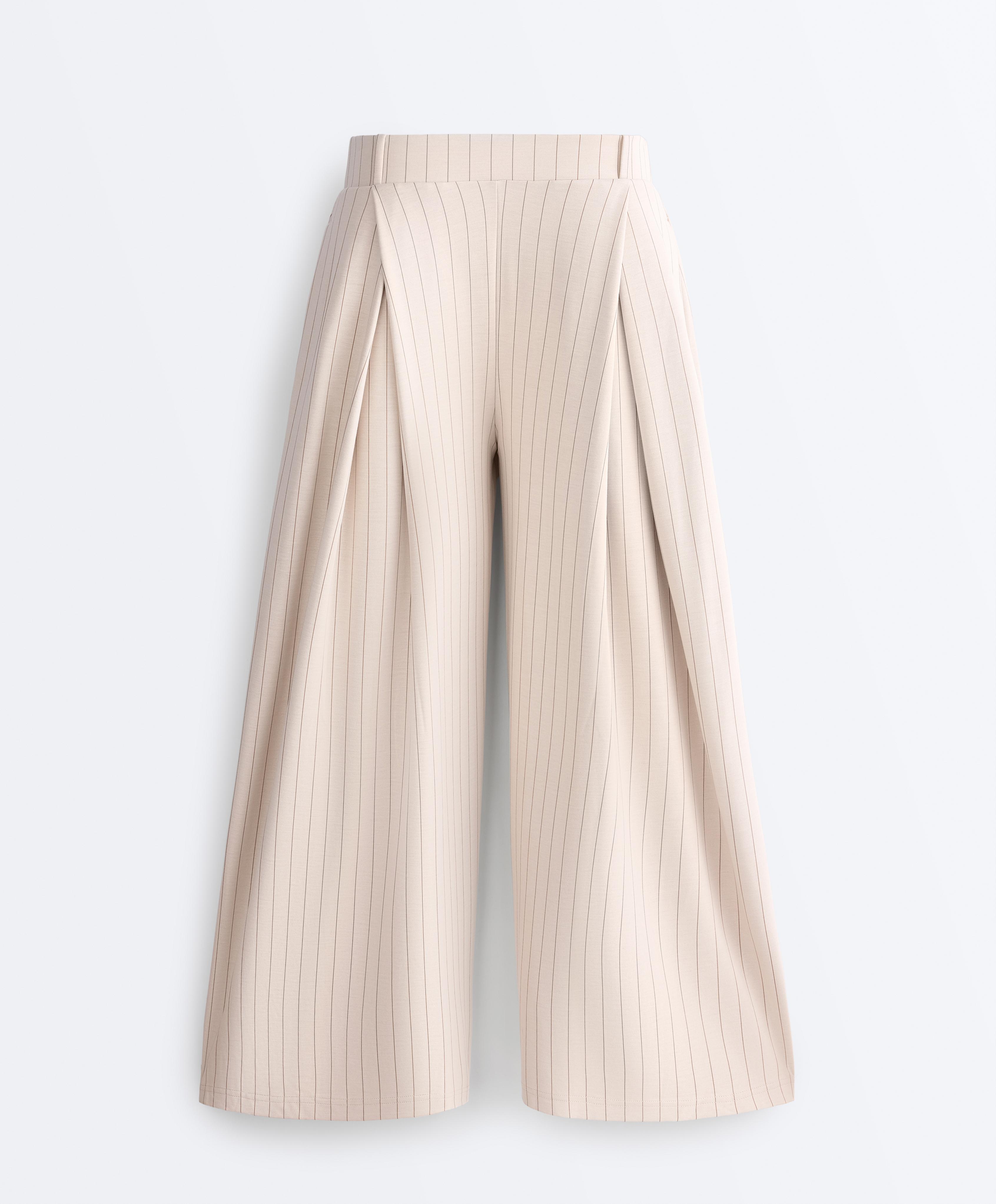 Wide-leg crop trousers with pleats and stripes — SANDY
