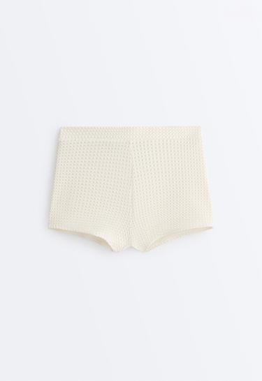 Bubble-texture crochet high-waisted bikini shorts — ECRU 8