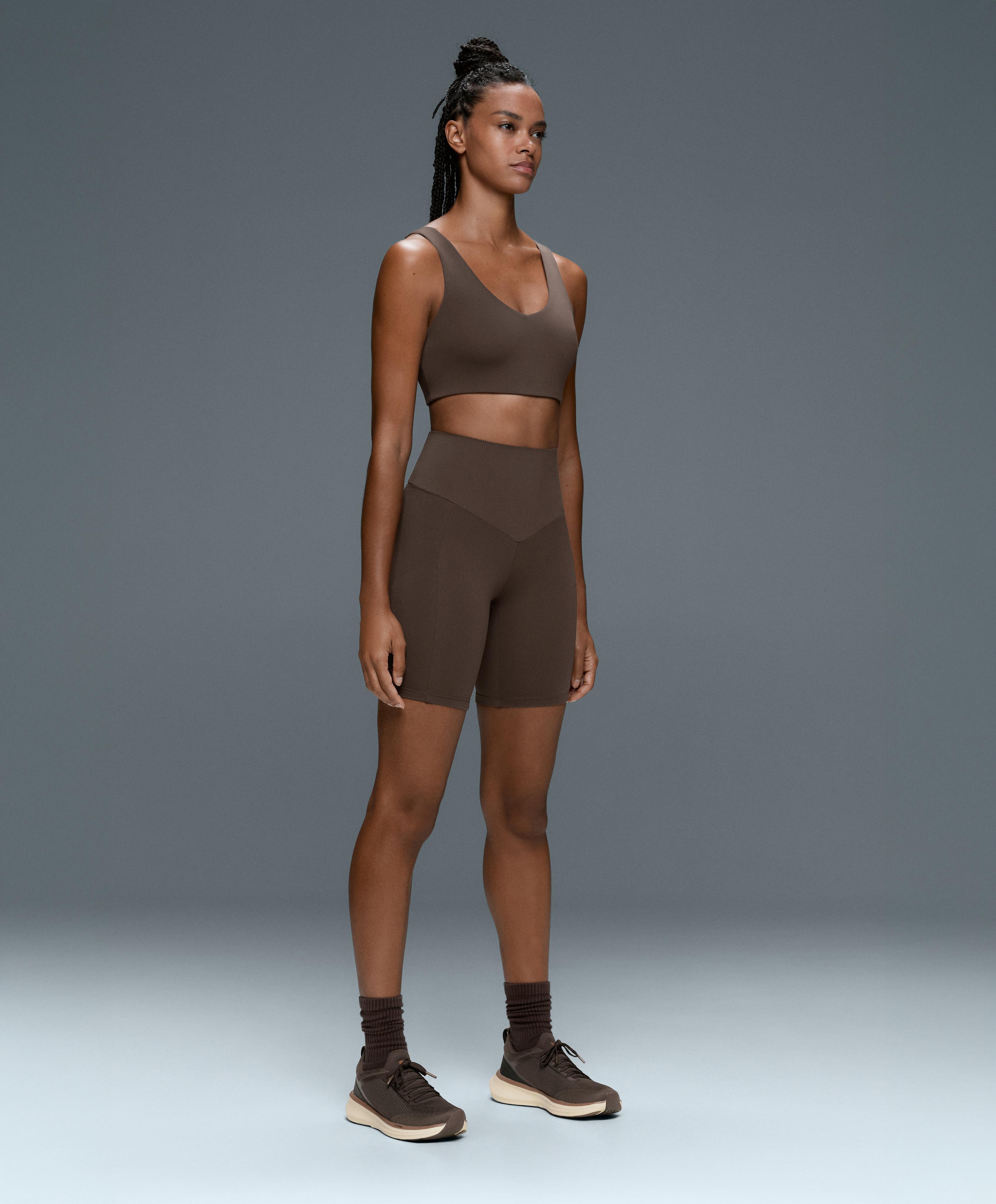 Compressive 20cm high-waisted cycle leggings with pockets — BROWN