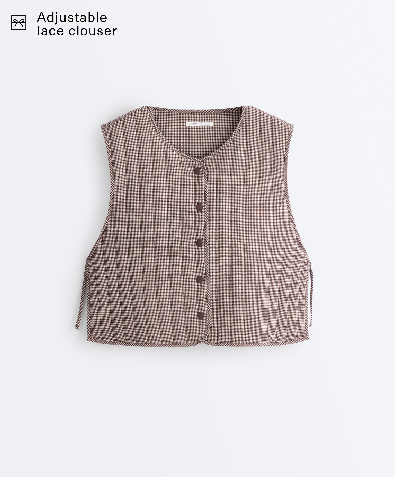Gingham quilted gilet — MID-BROWN