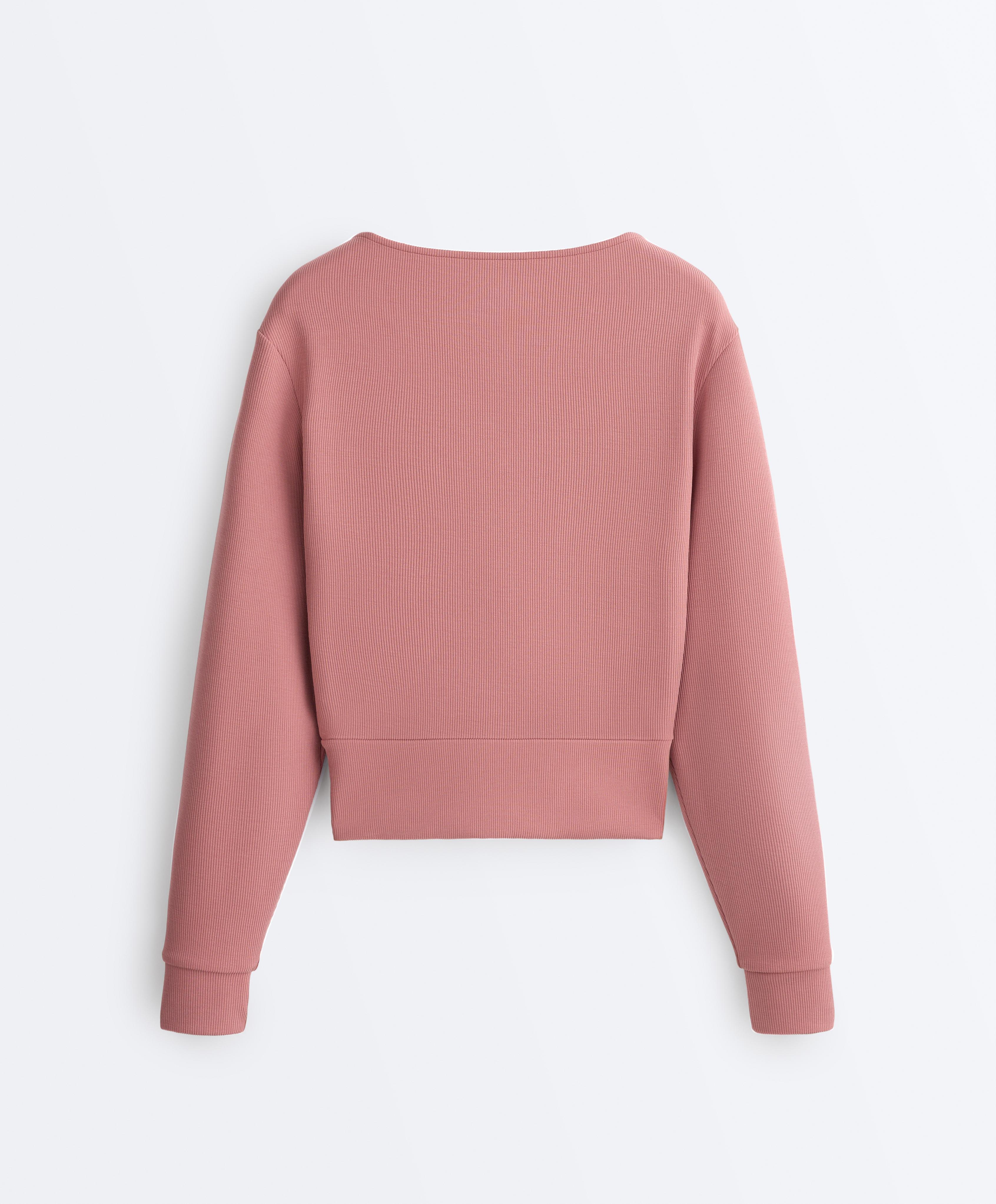 Wrap rib brushed modal sweatshirt — PALE PINK
