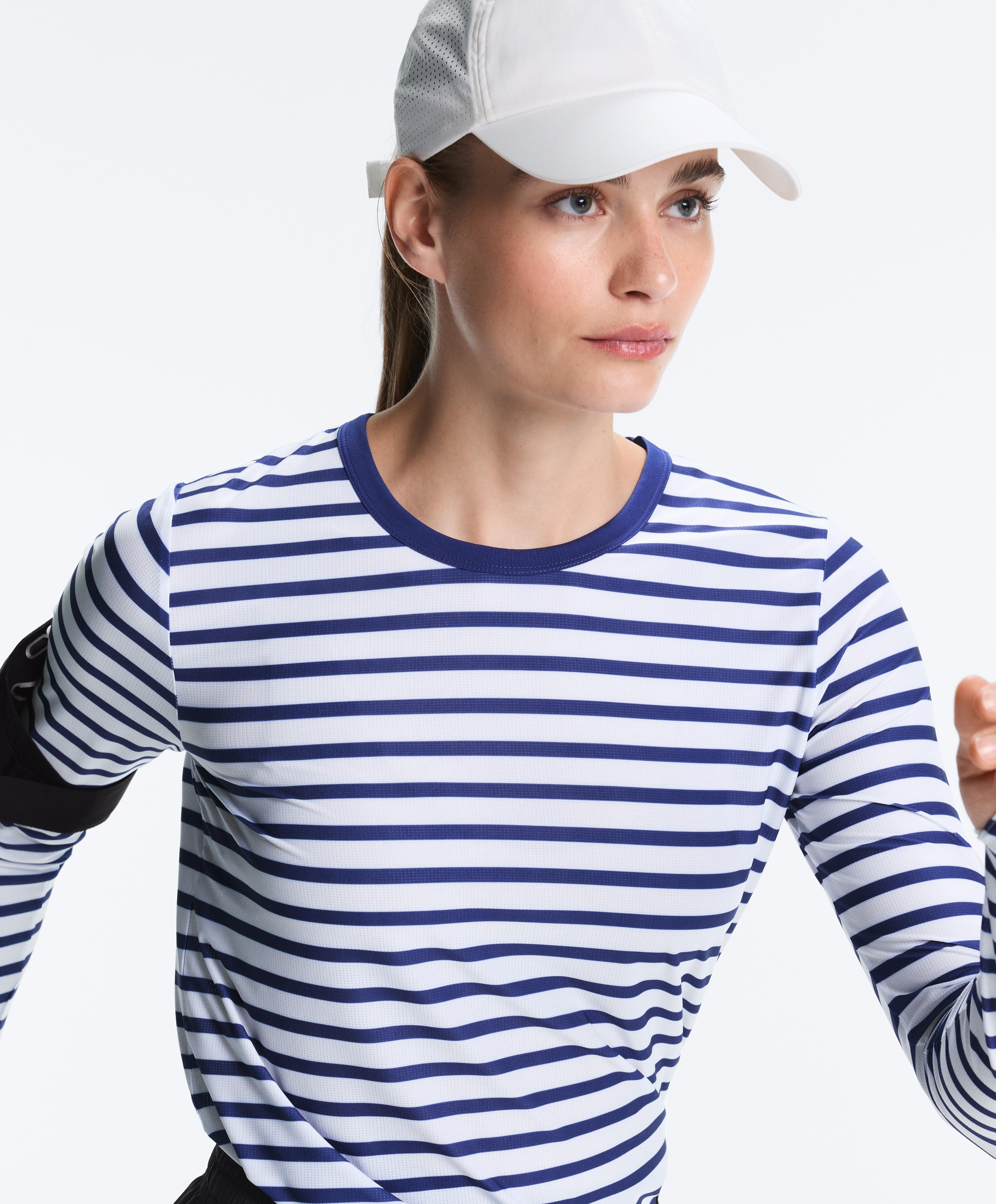 Striped long-sleeved technical T-shirt — ELECTRIC BLUE