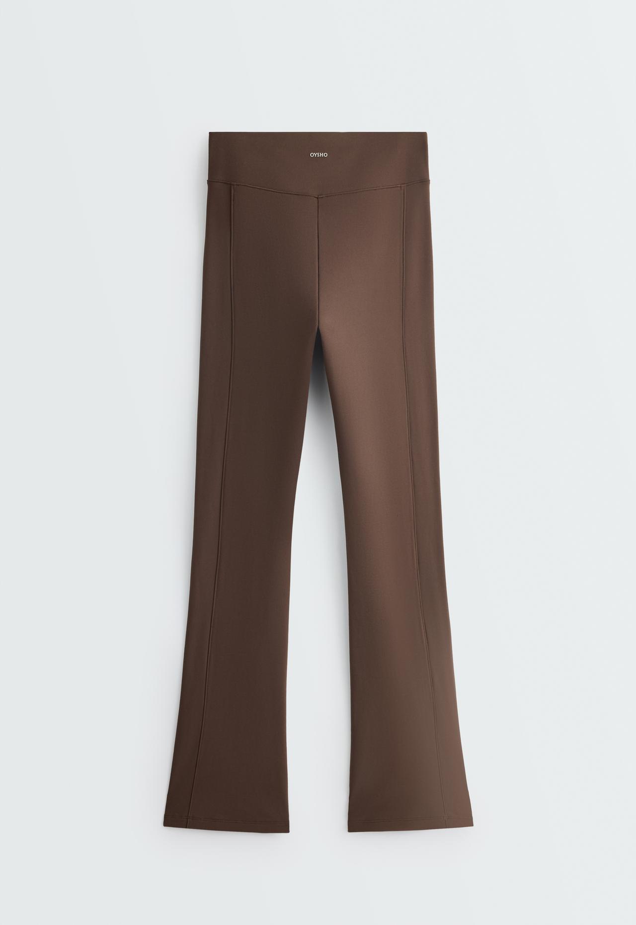 High rise Warm Flare trousers with zips — DARK REDDISH‑BROWN