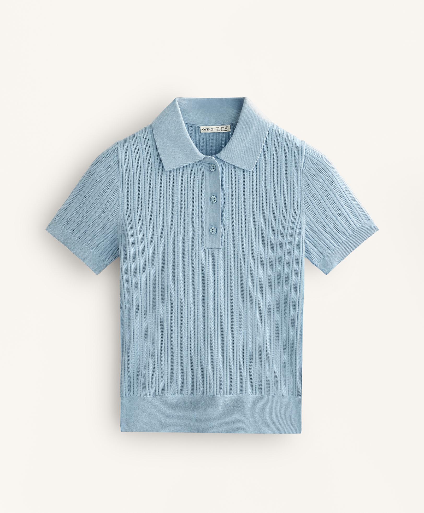 Pointelle knit polo shirt — SKY BLUE
