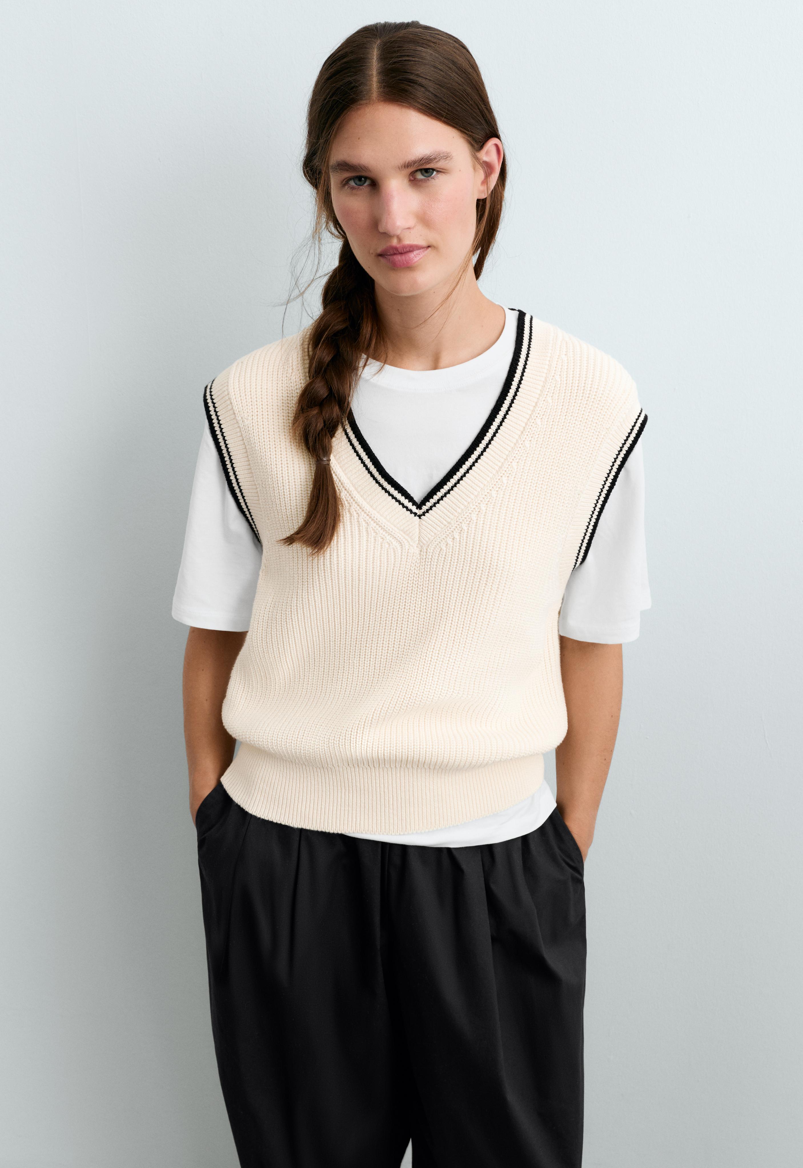 Gilet en maille 100 % coton contrasté