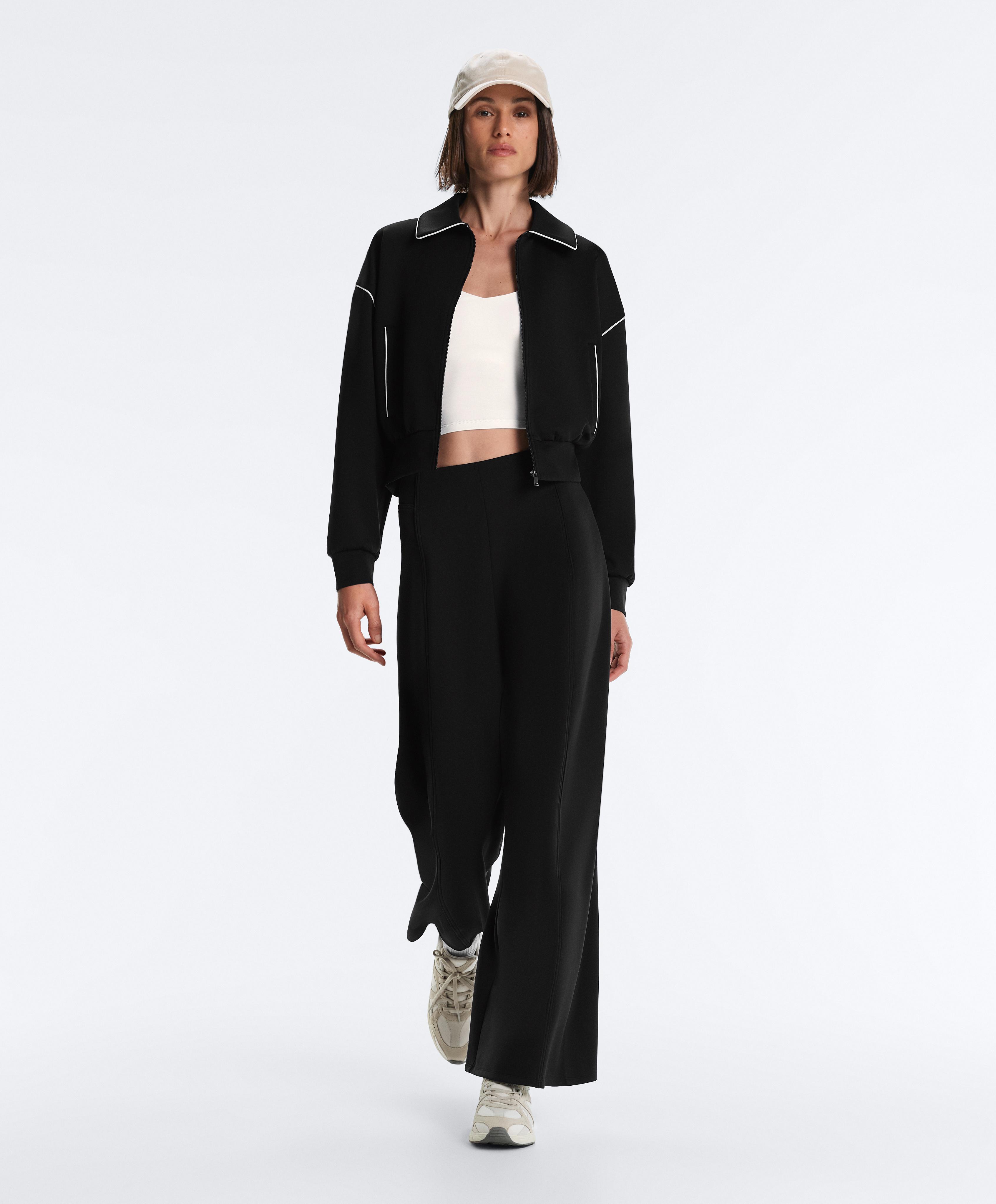 Neoprene-effect piping jacket — BLACK