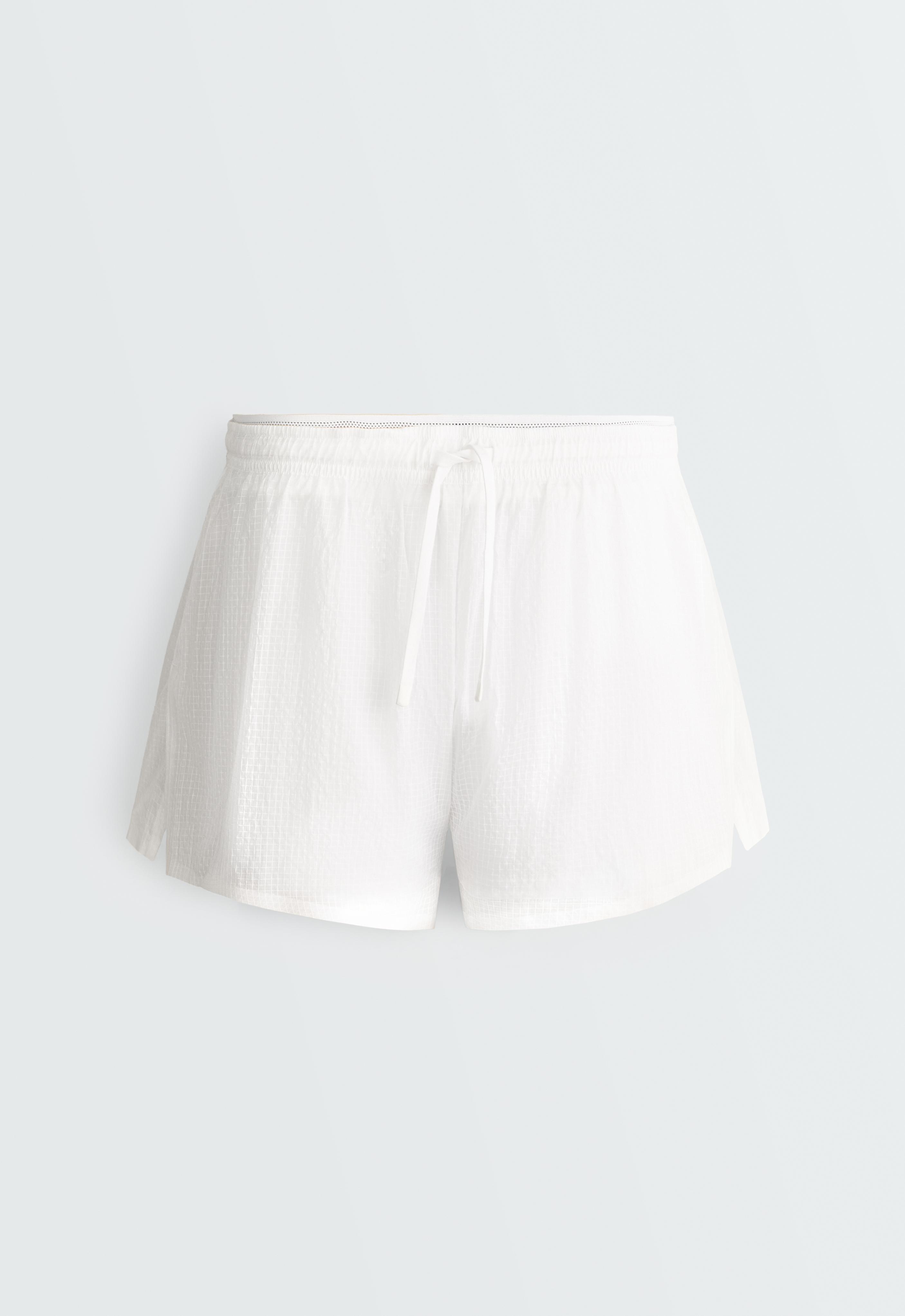 Technical 2-in-1 checked mid-rise shorts — WHITE 