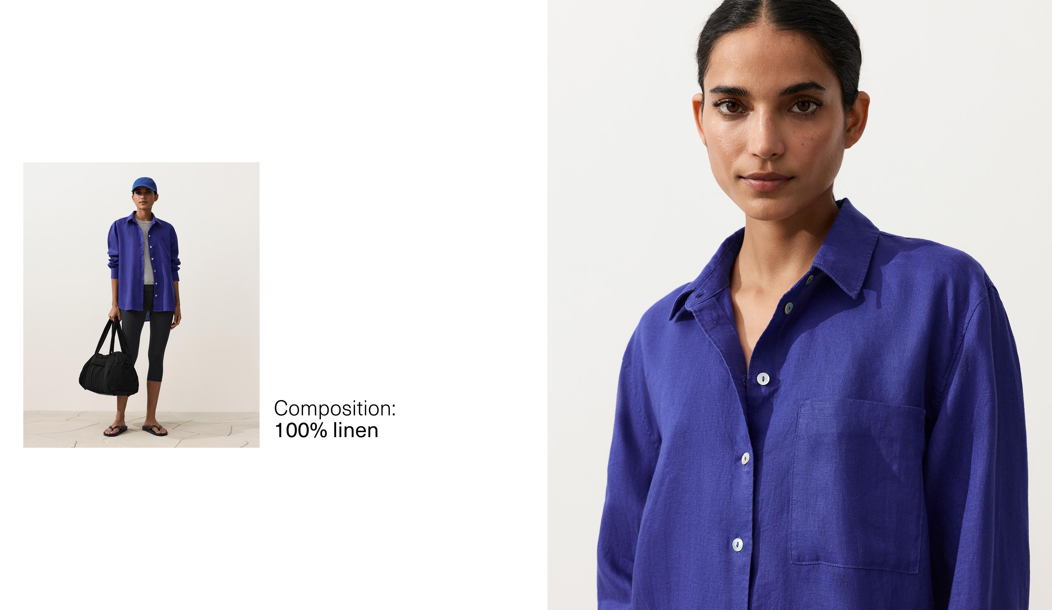 100% linen relaxed shirt — COBALT