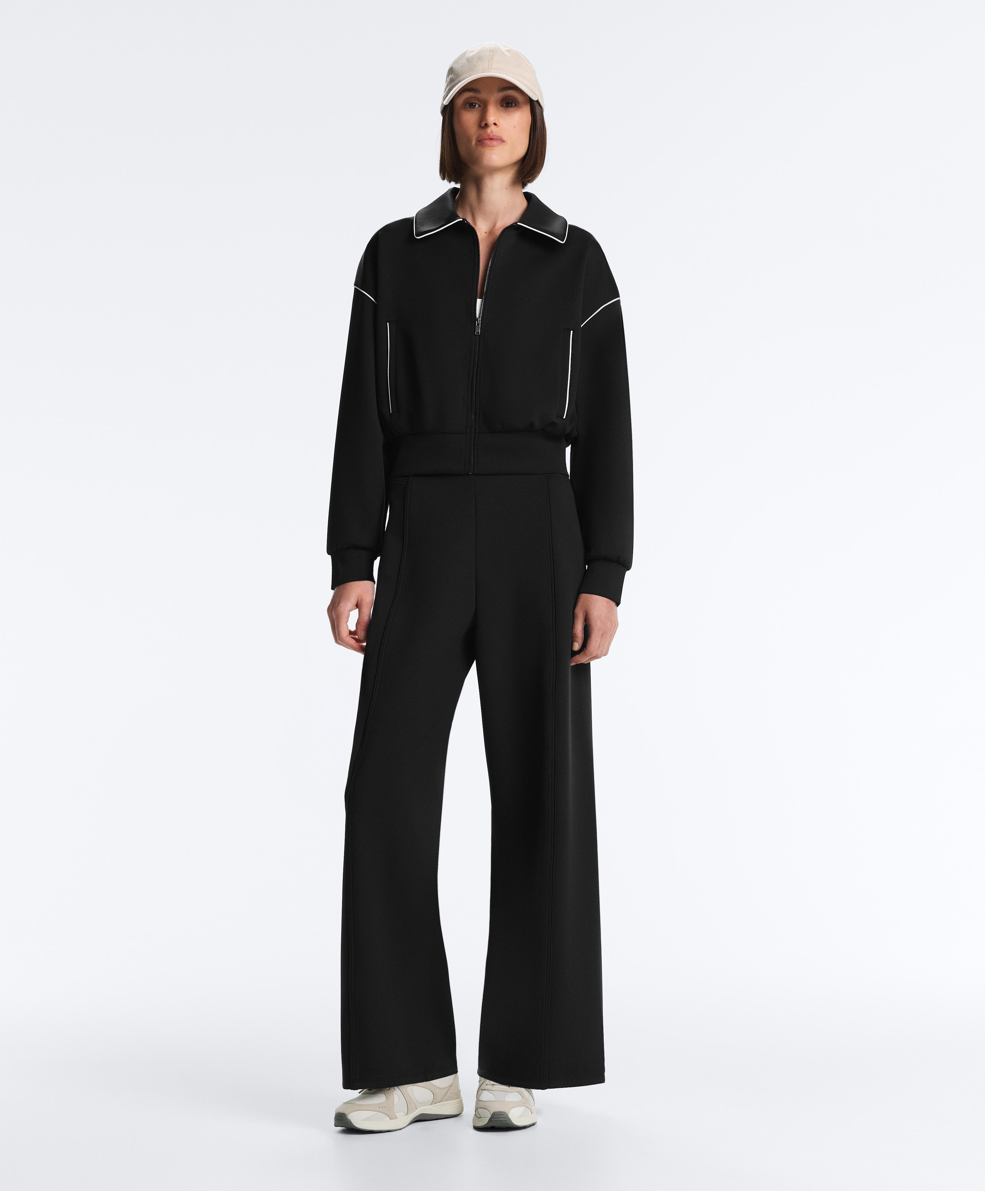 Neoprene-effect piping jacket — BLACK