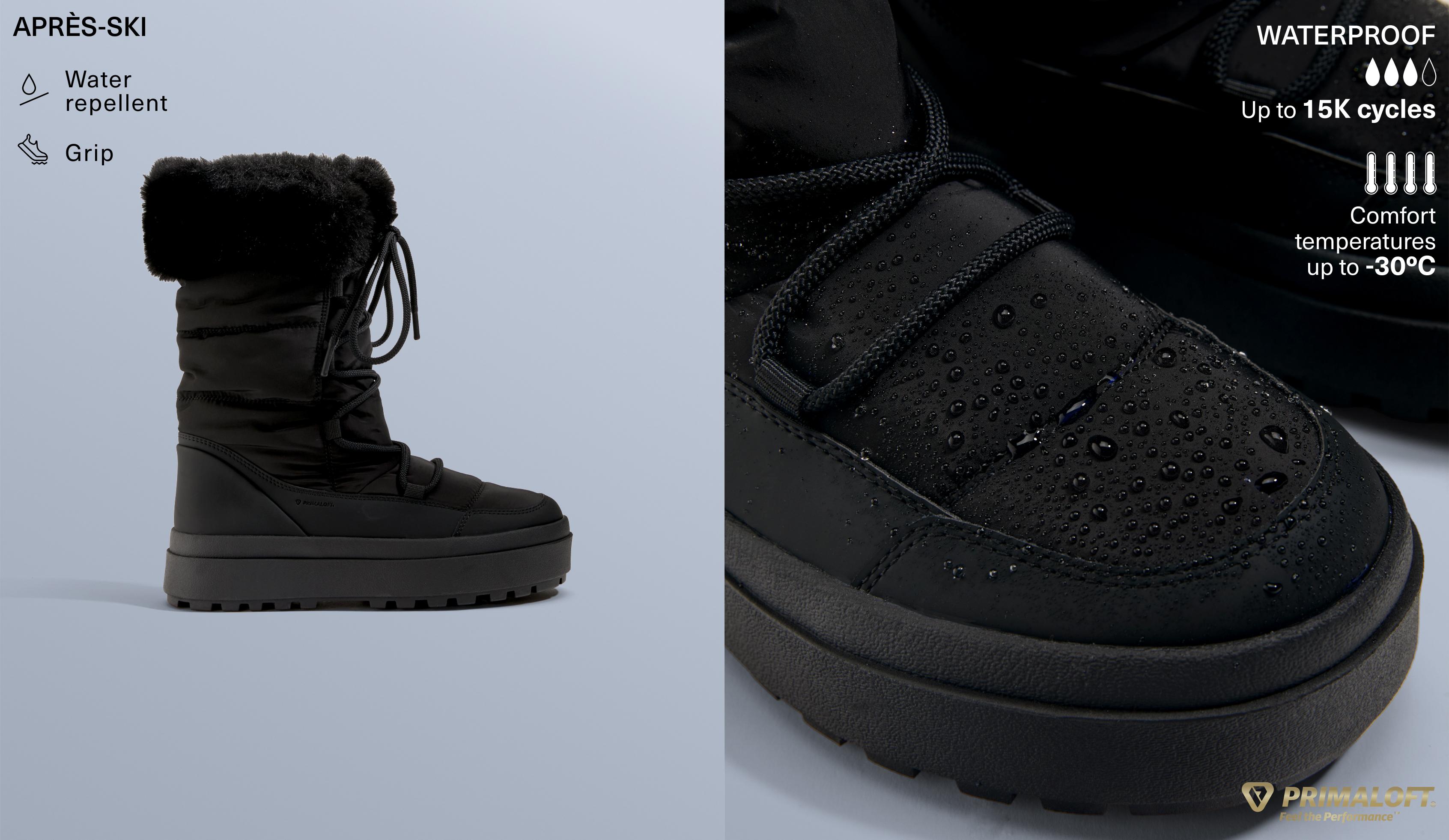 Lace-up après-ski boot with fur collar — BLACK