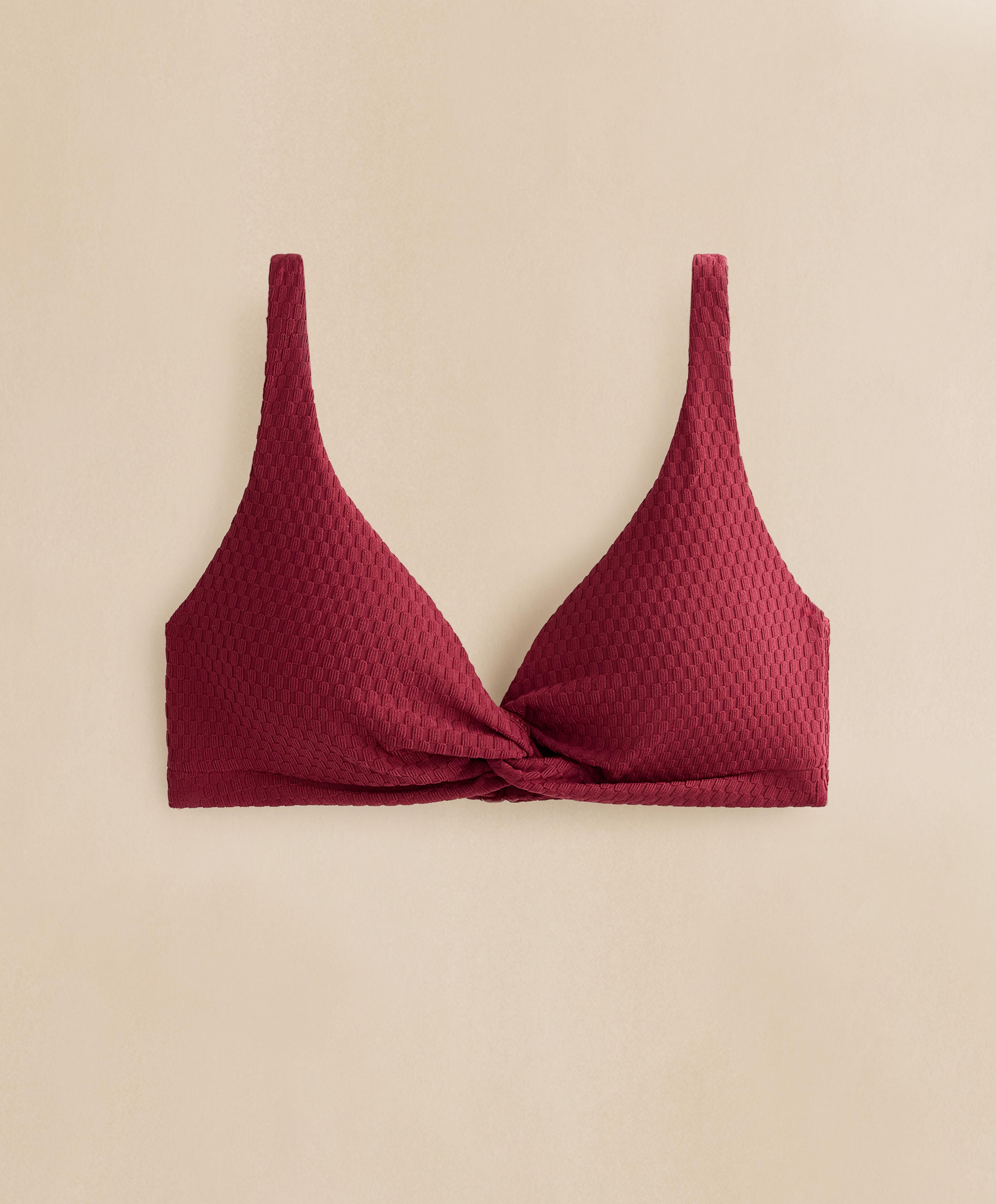 Mini check jacquard halter bikini top — PALE PLUM
