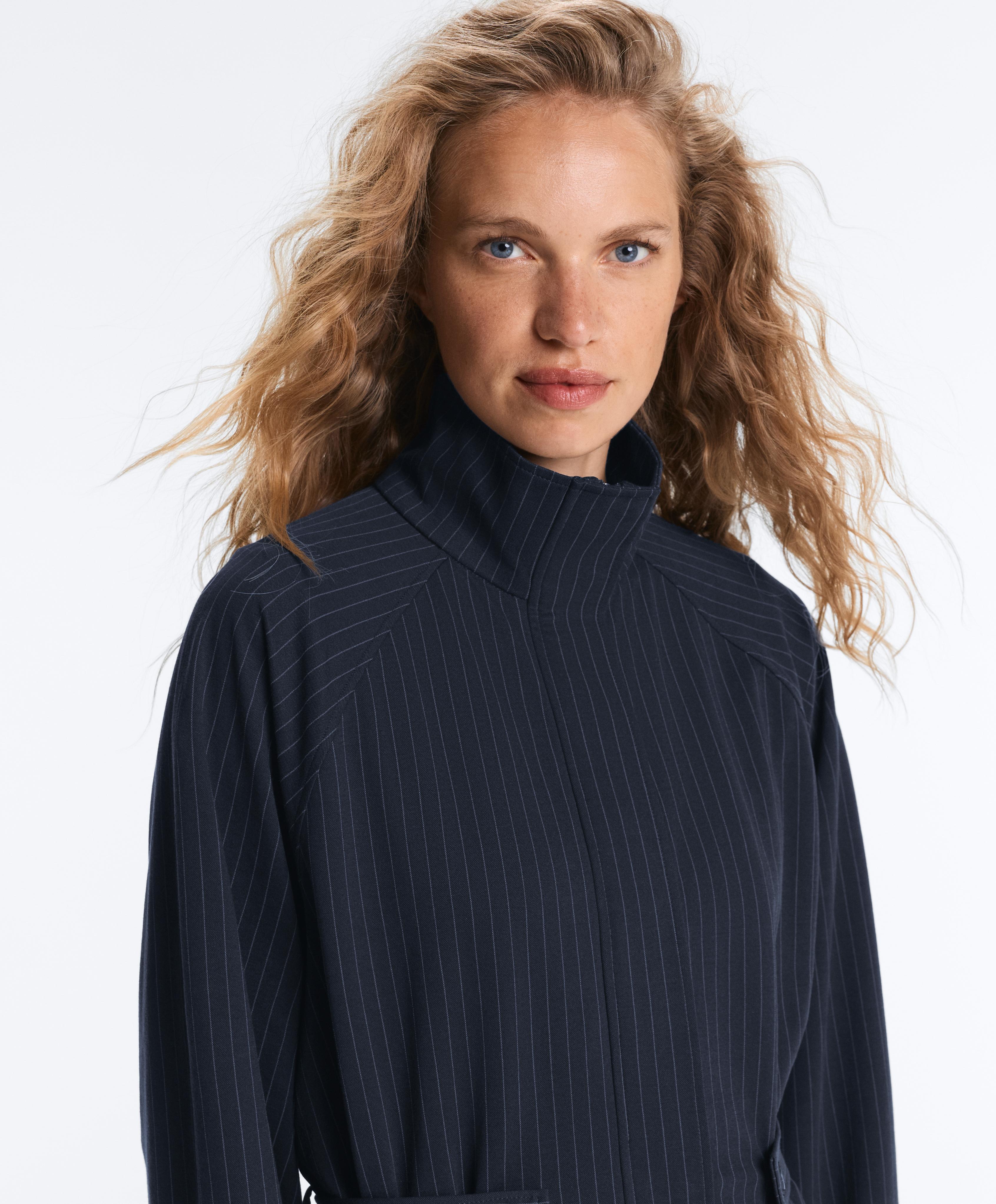 Long pinstripe cotton jacket — NAVY BLUE