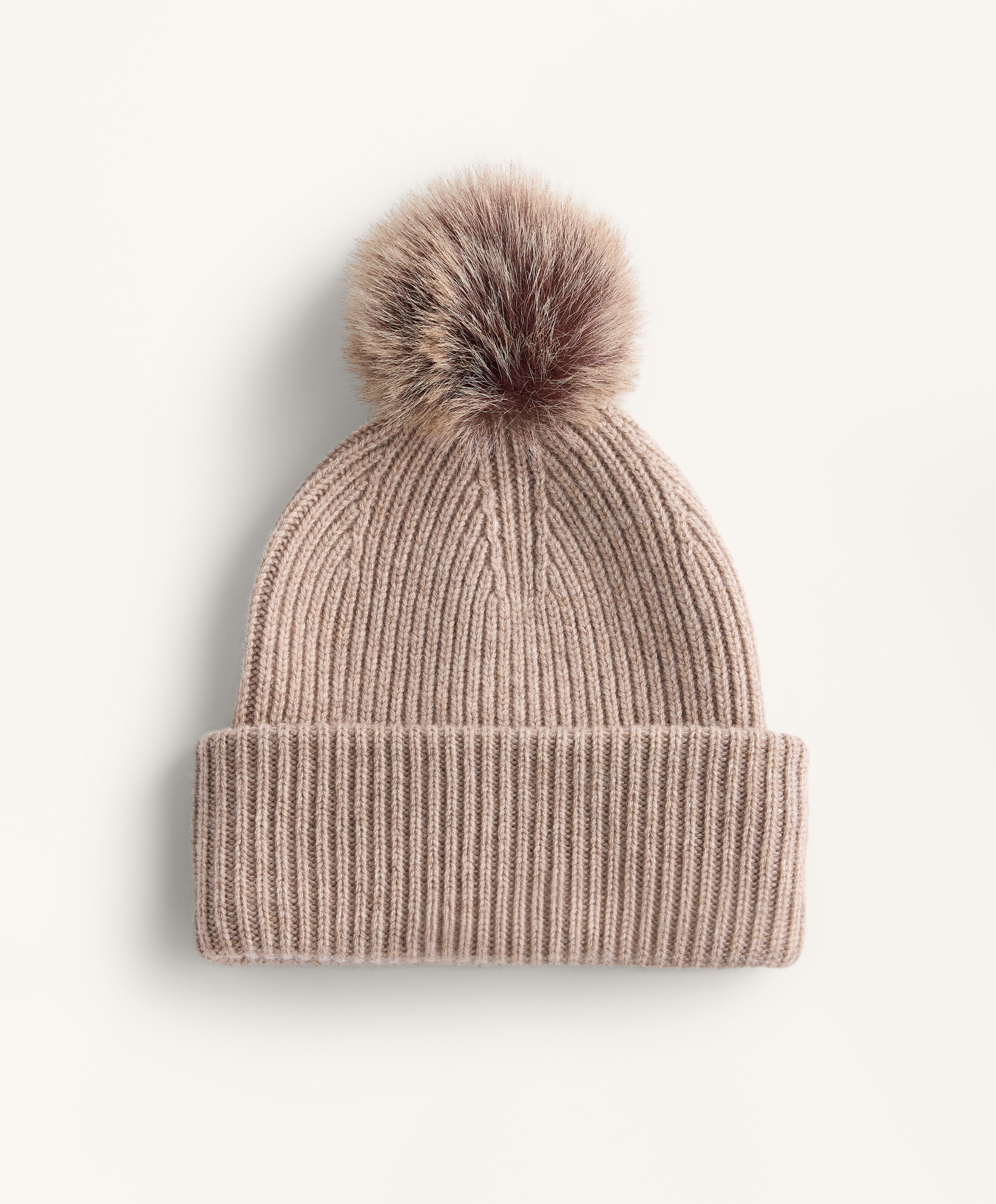 Wool blend knit pompom hat