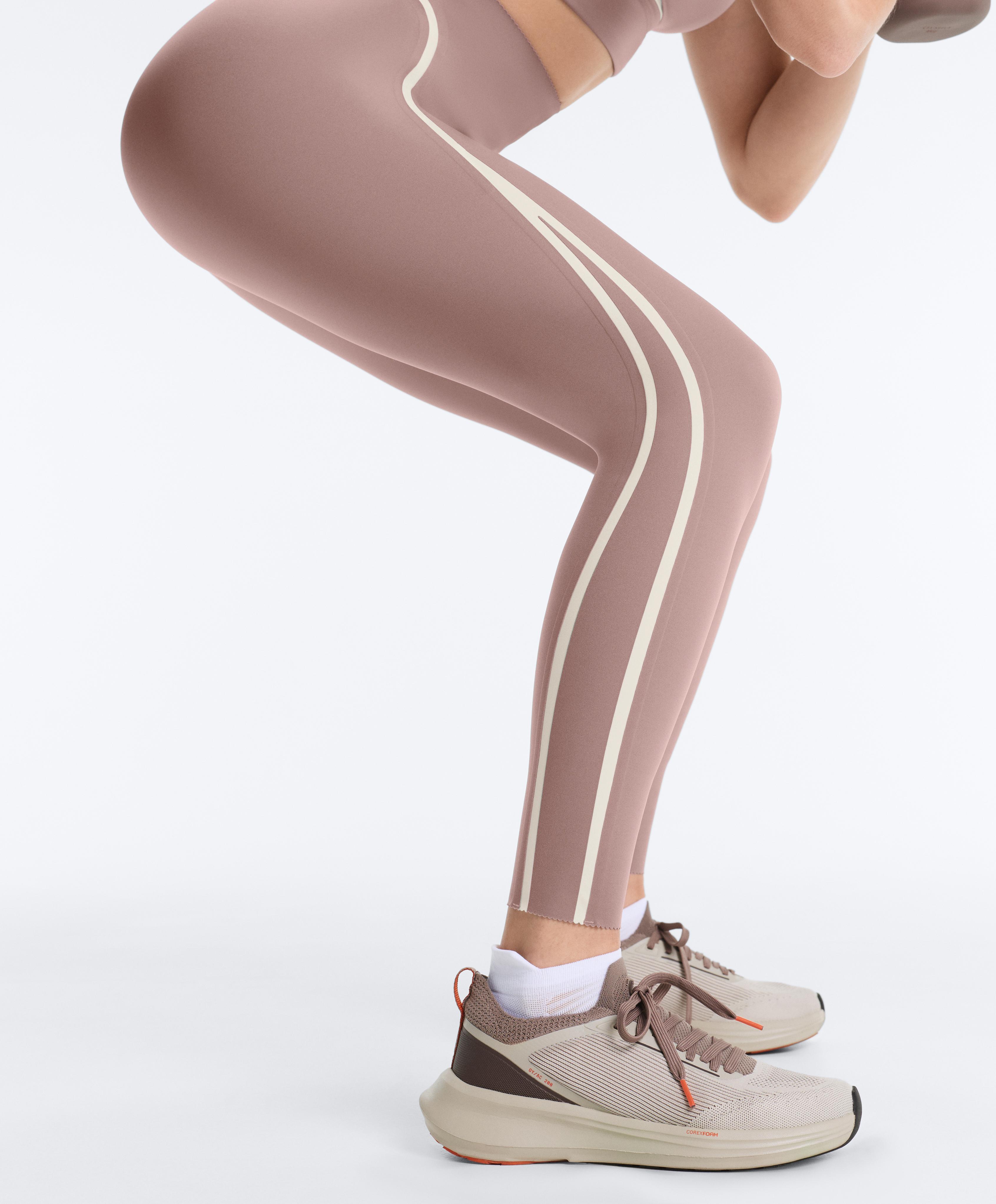 High-rise compressive core-control ankle-length leggings with contrast details