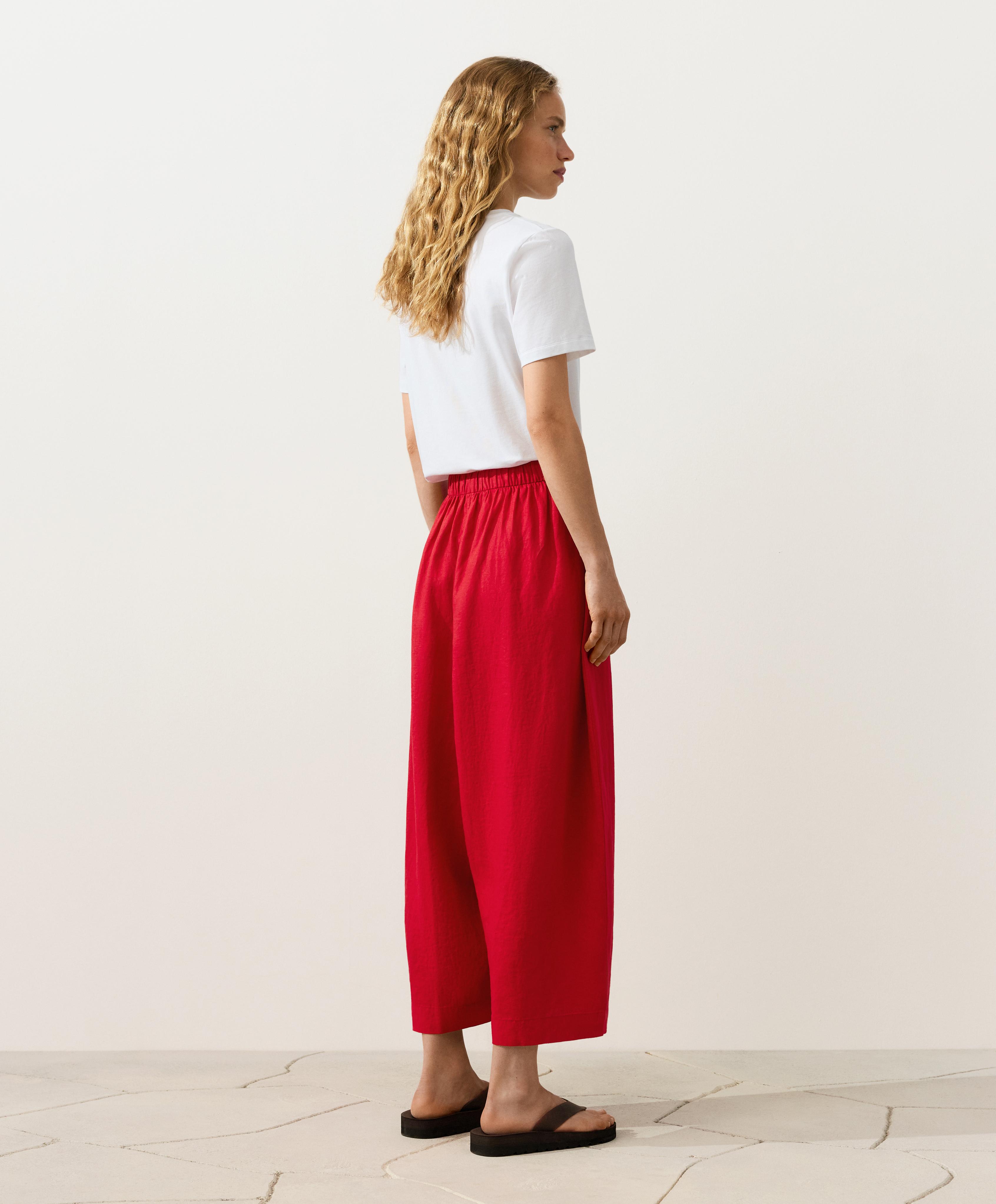 100% linen crop balloon trousers — BRIGHT RED