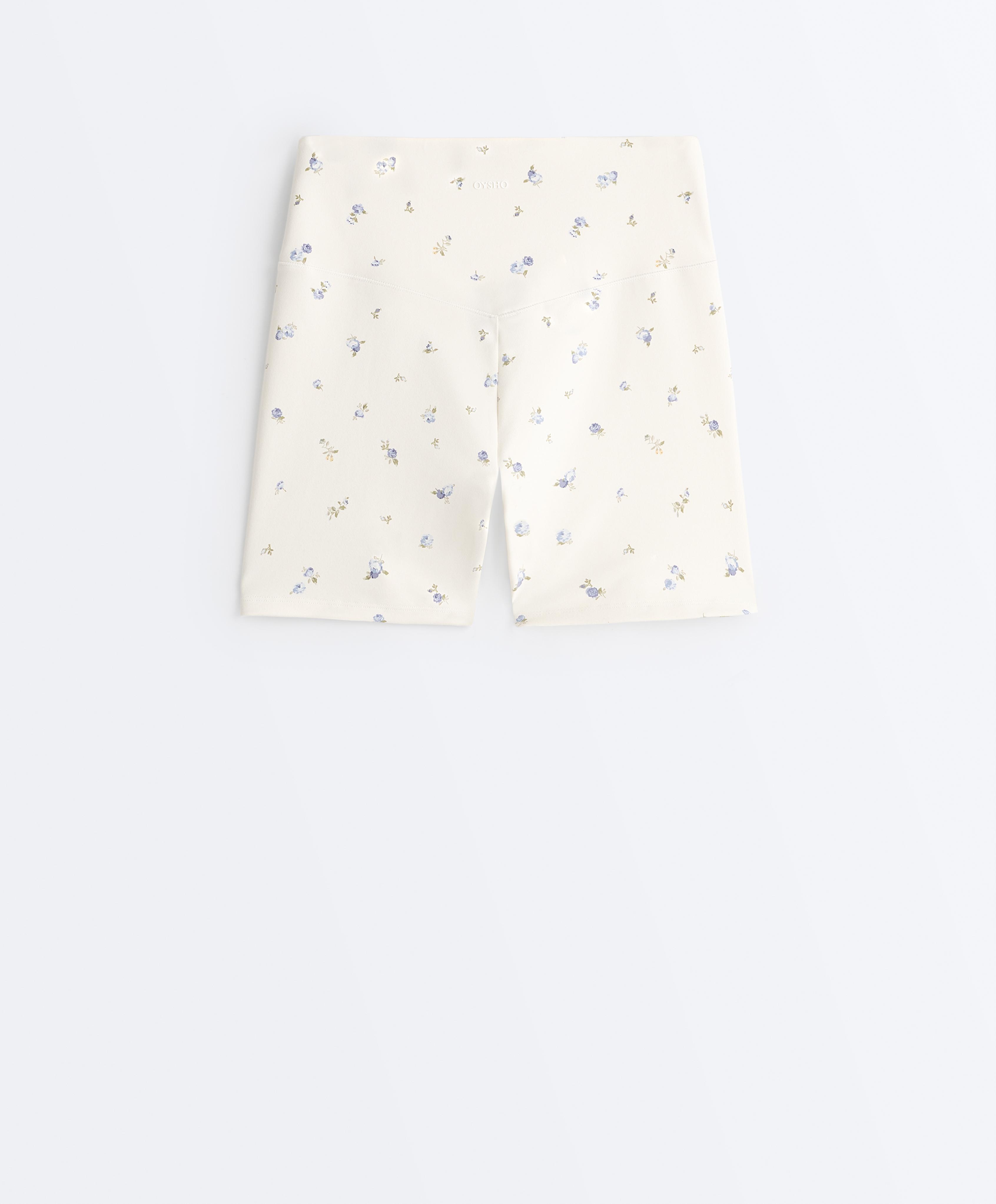 Evermove high-rise 10cm hot pants with floral print — PALE ECRU