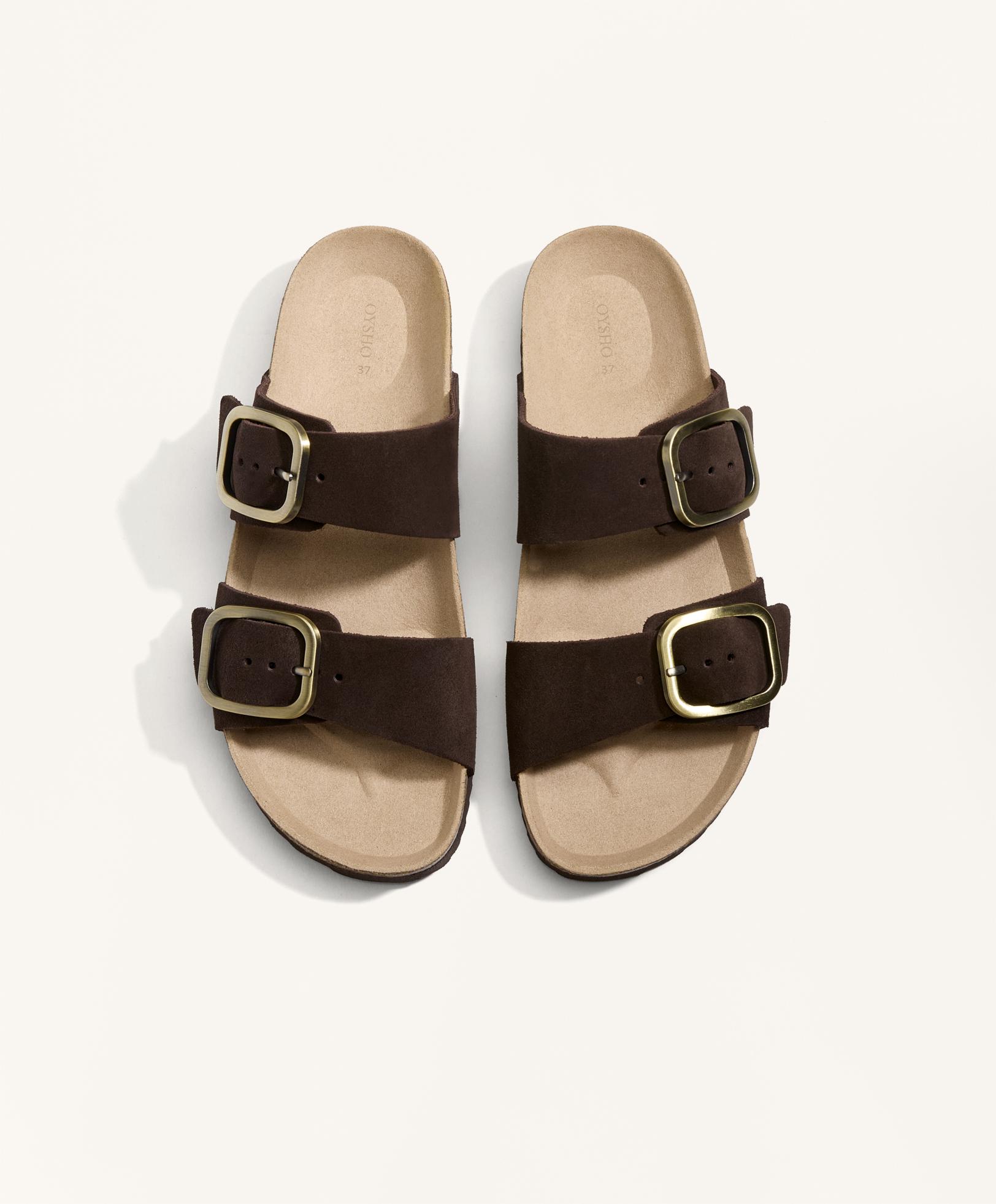 Sandales en croûte de cuir à boucle - Soldes Sandales en croûte de cuir à boucle - Soldes