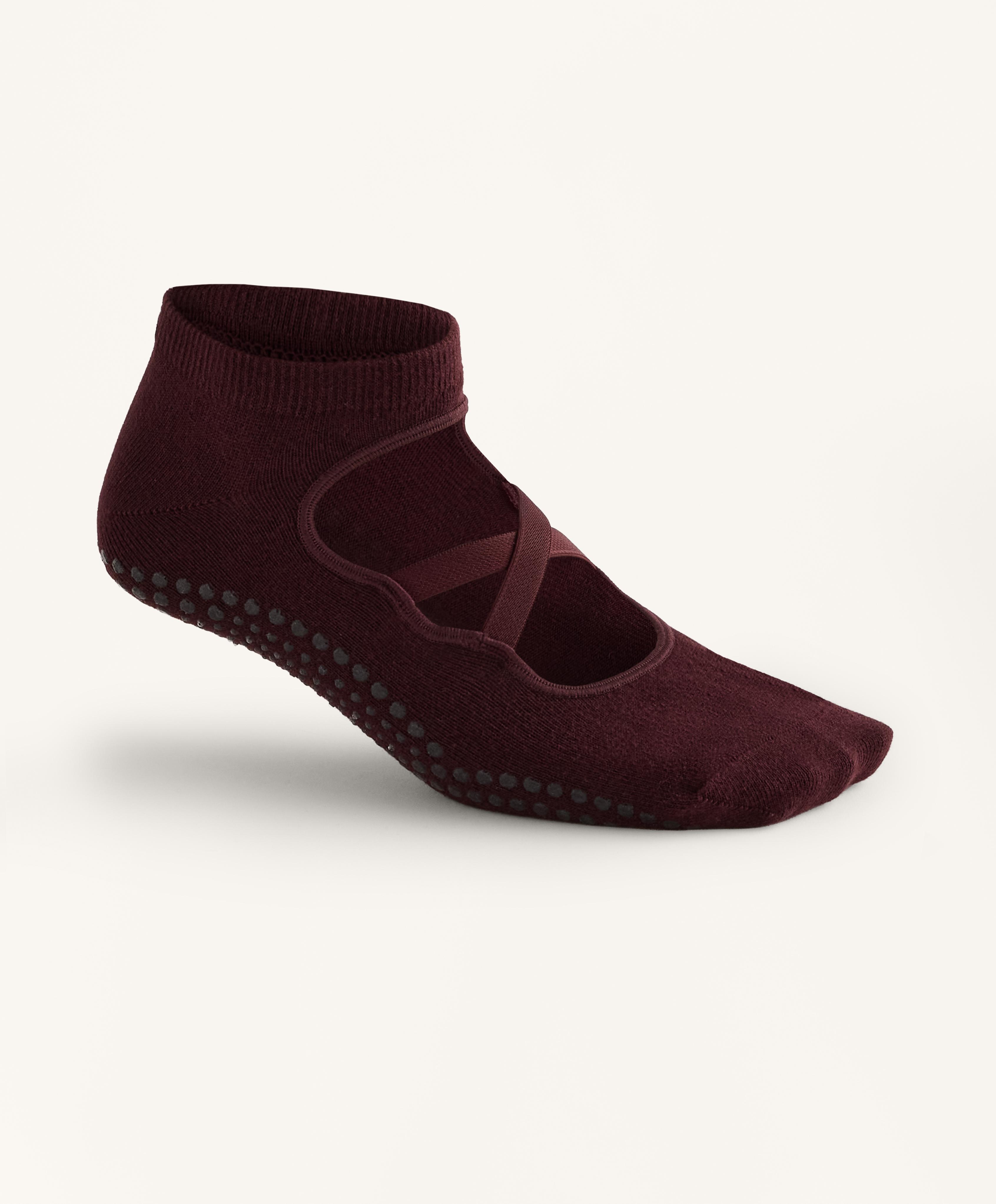 2 pairs of cotton blend yoga and Pilates socks with crossover straps — PINK-MAUVE