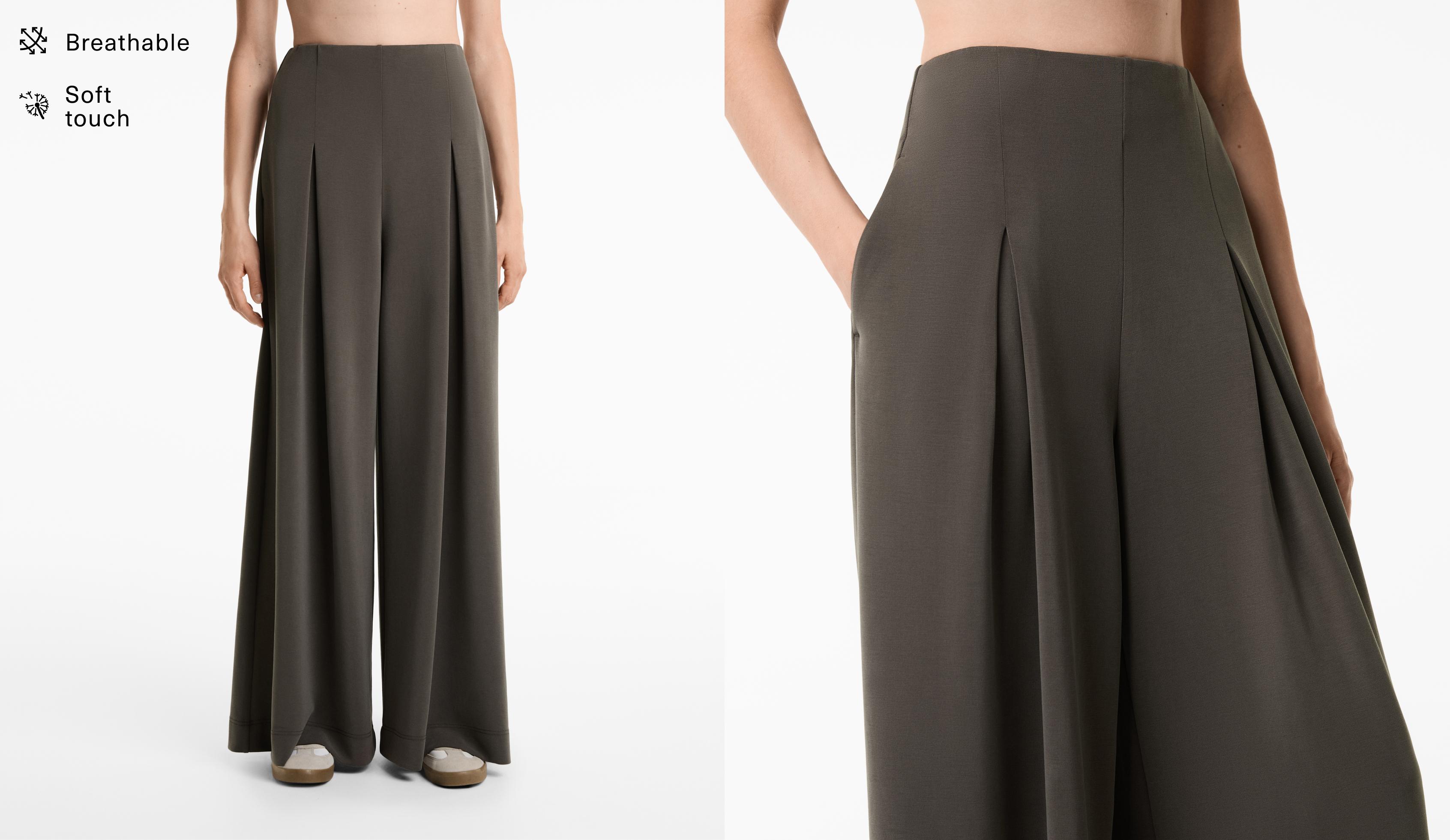 Wide-leg pleated trousers with soft-touch modal