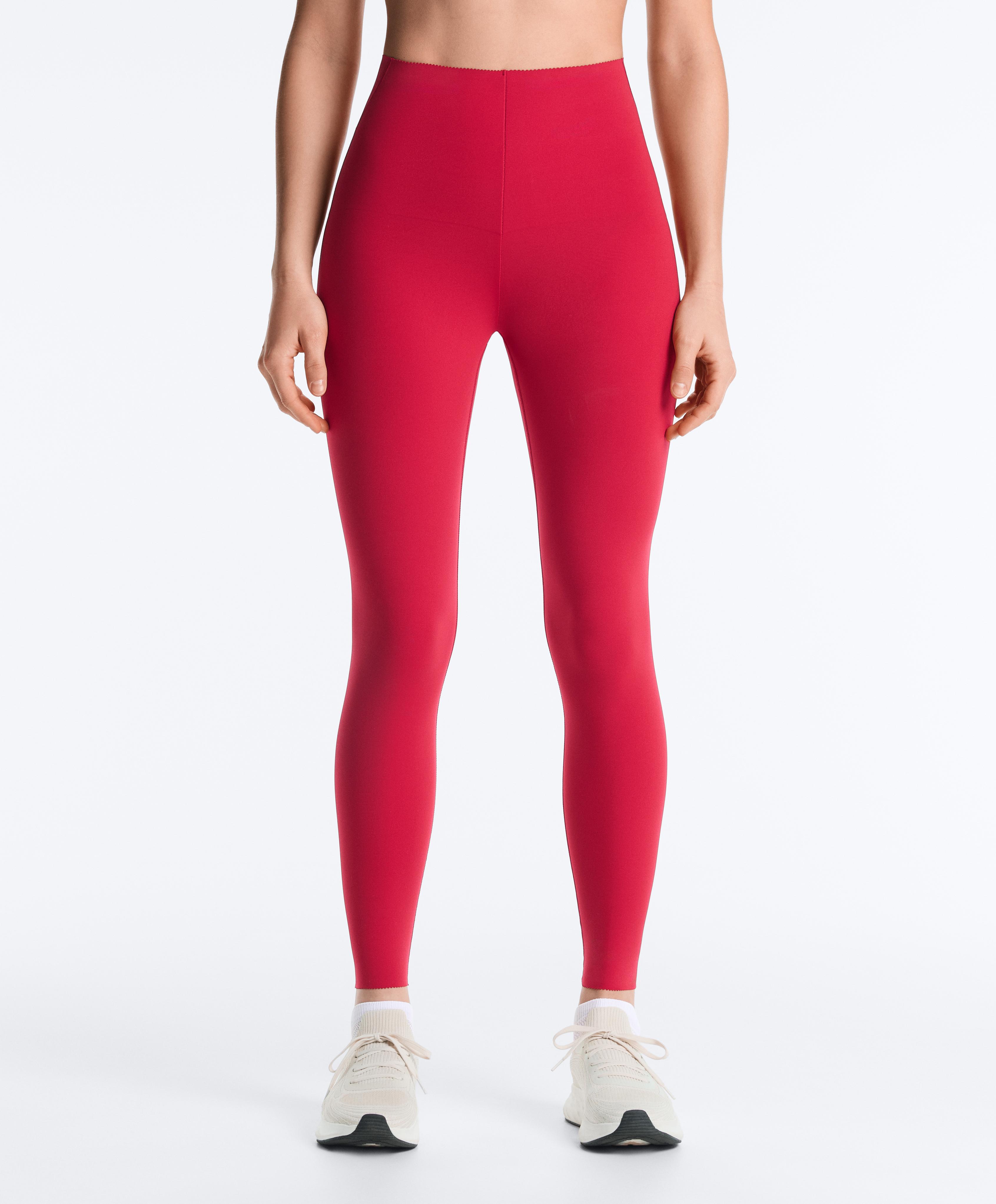Compressive high-rise core-control ankle-length leggings — RED