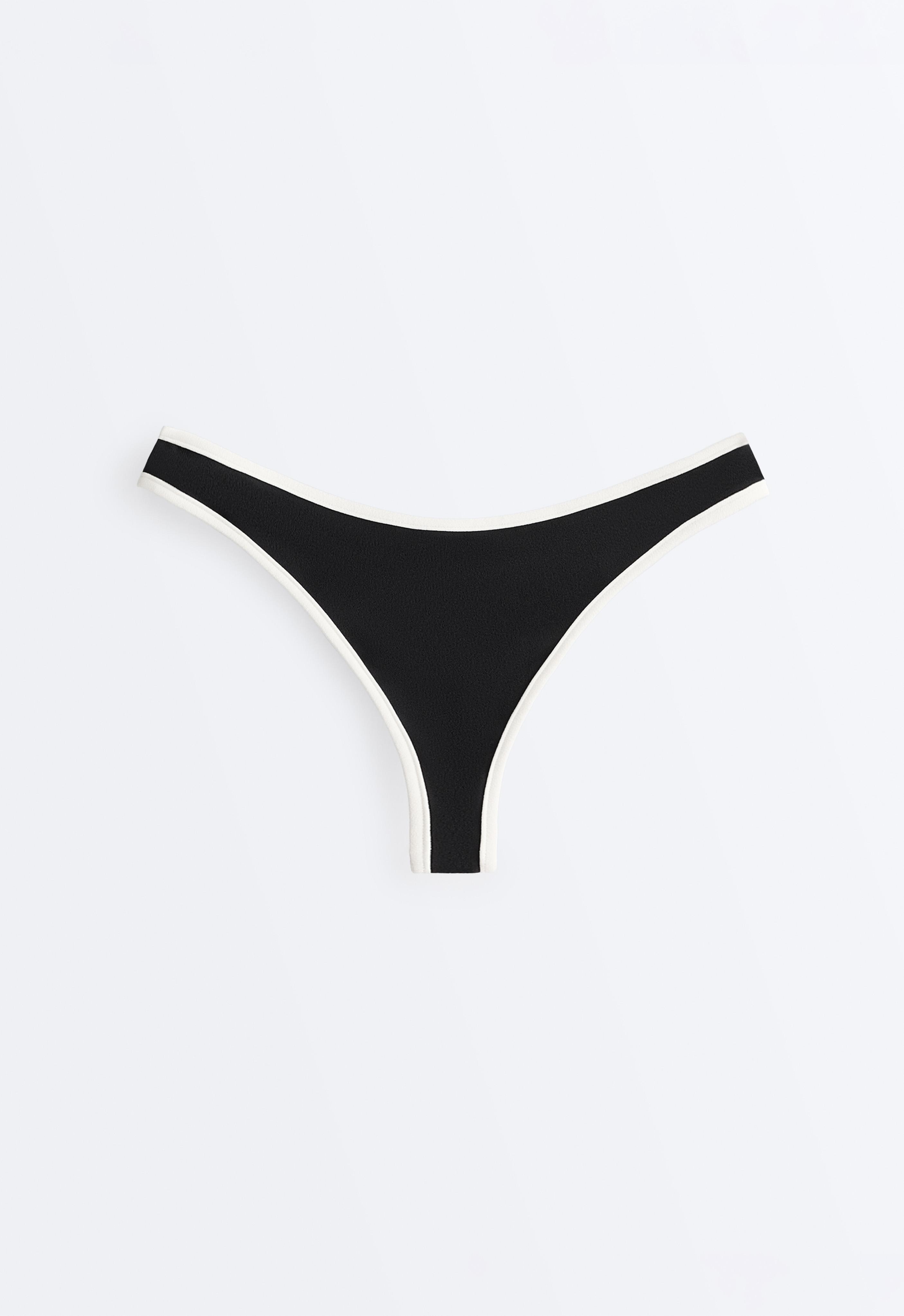 Contrast trim U-cut thong bikini briefs — BLACK