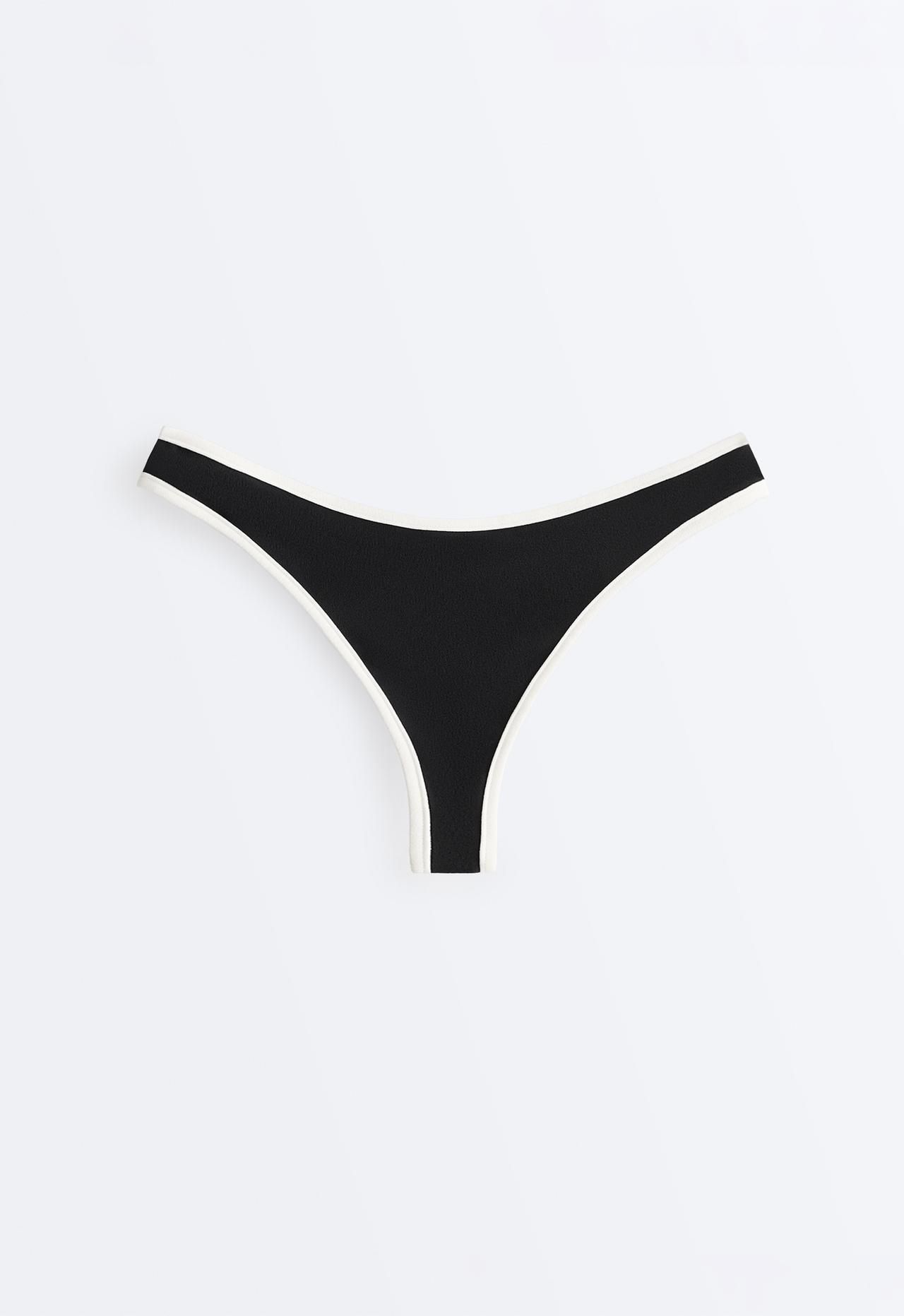 Contrast trim U-cut thong bikini briefs — BLACK