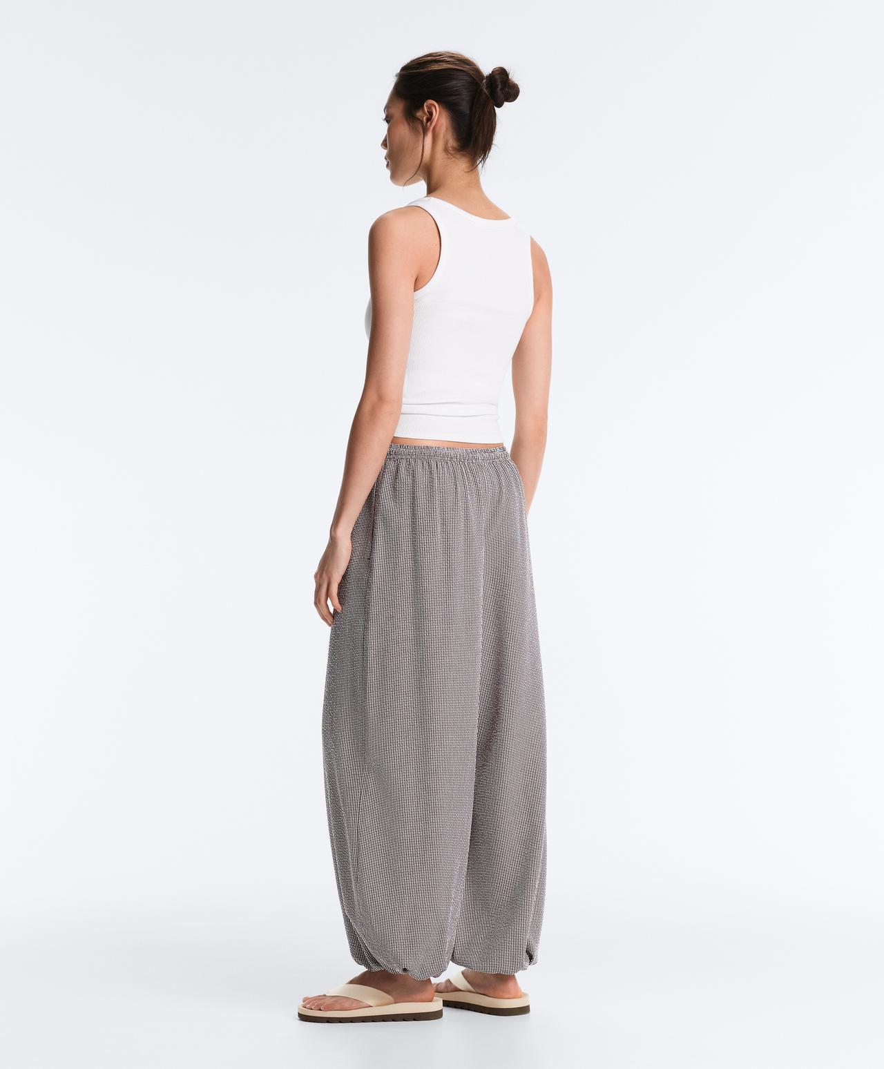 Lyocell-blend gingham trousers — DARK REDDISH‑BROWN