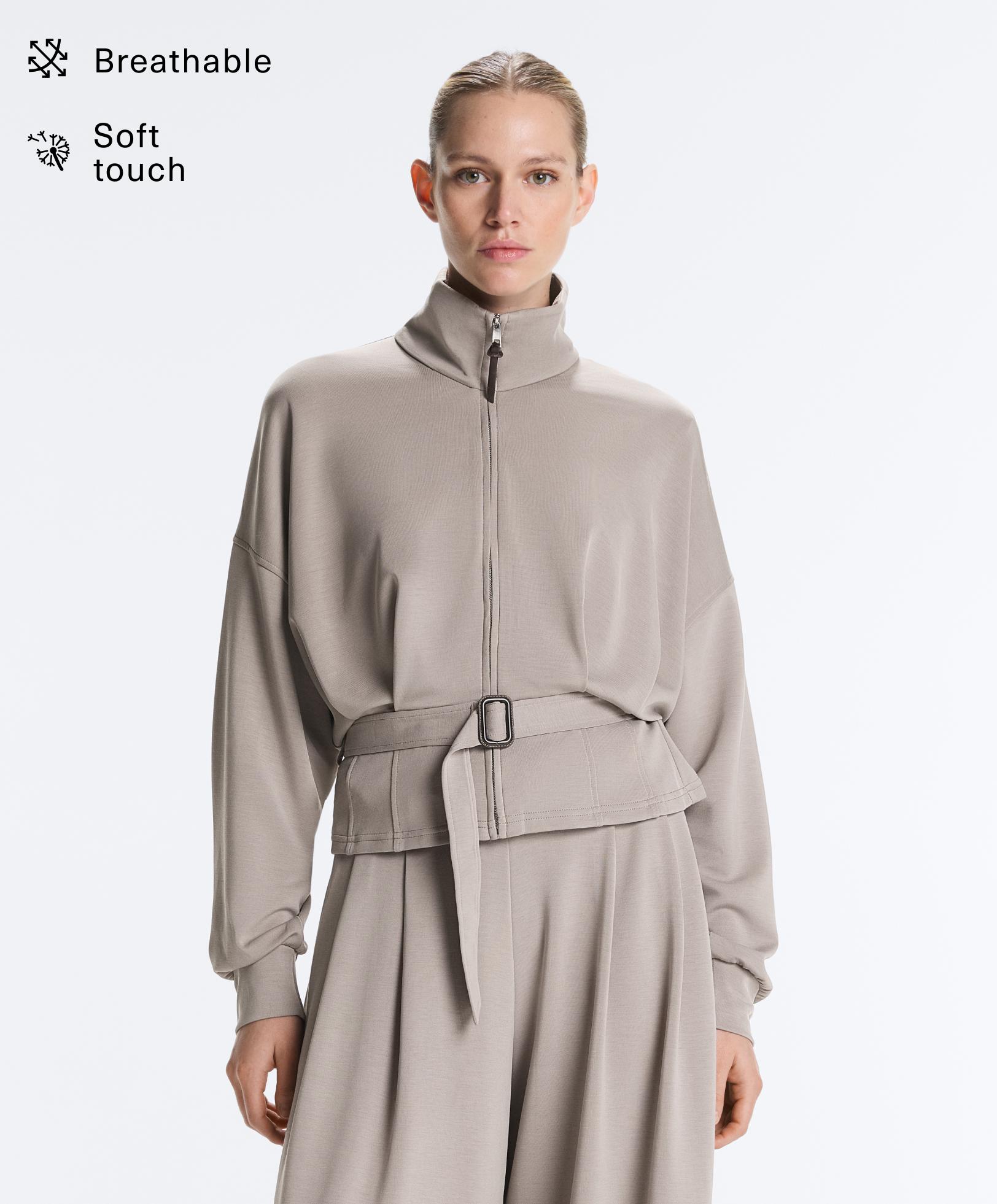 Jacke mit Korsettgürtel und weichem Modal