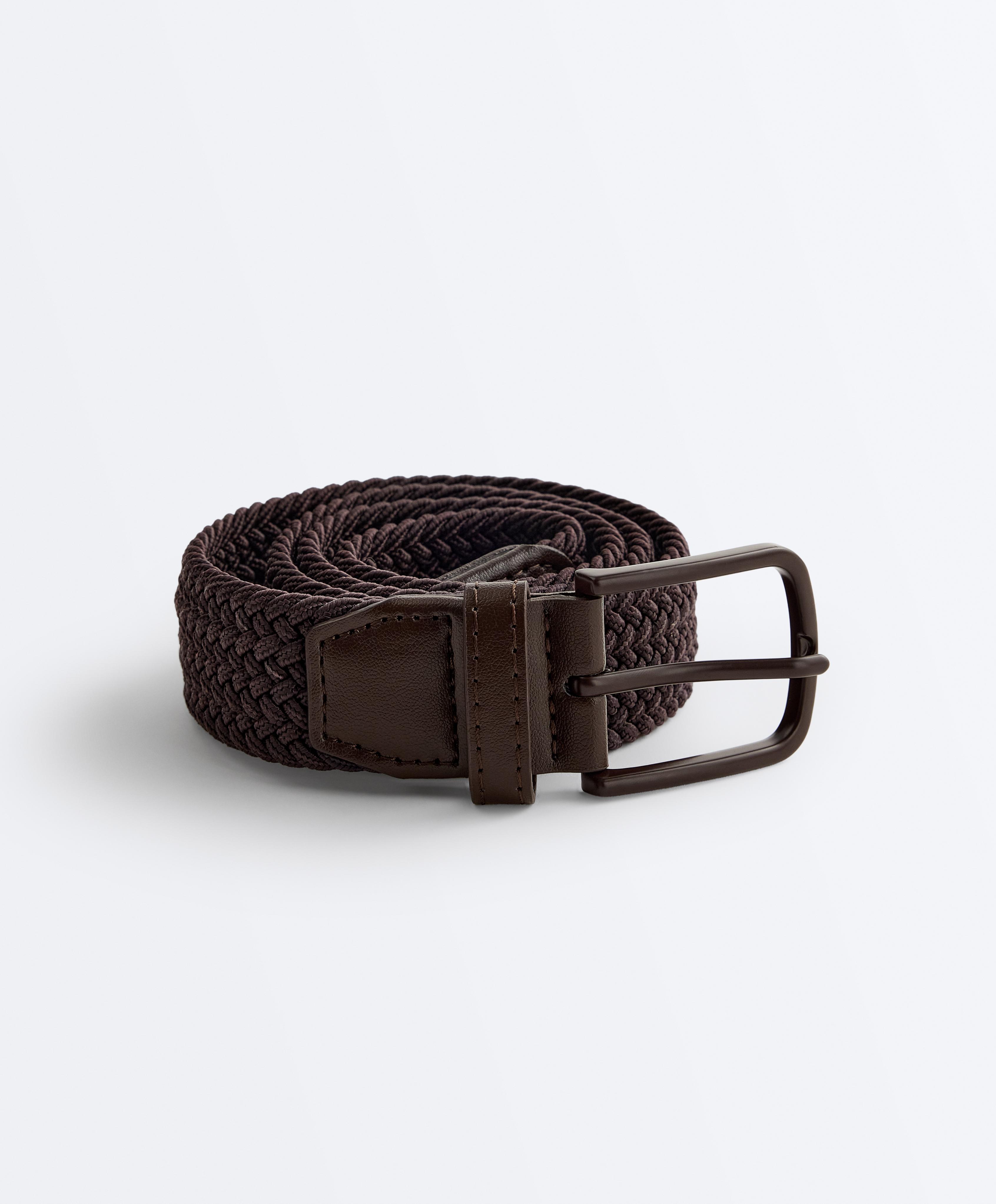 PLAITED ELASTIC BELT — BROWN