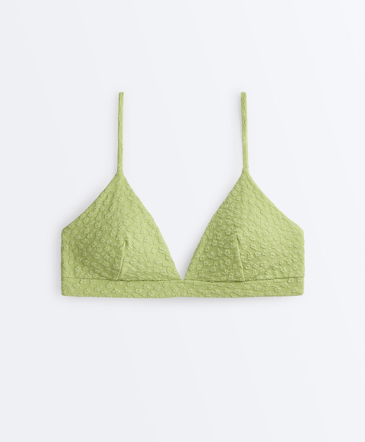 Floral jacquard triangle bikini top — APPLE GREEN