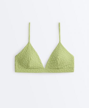 Floral jacquard triangle bikini top — APPLE GREEN 7