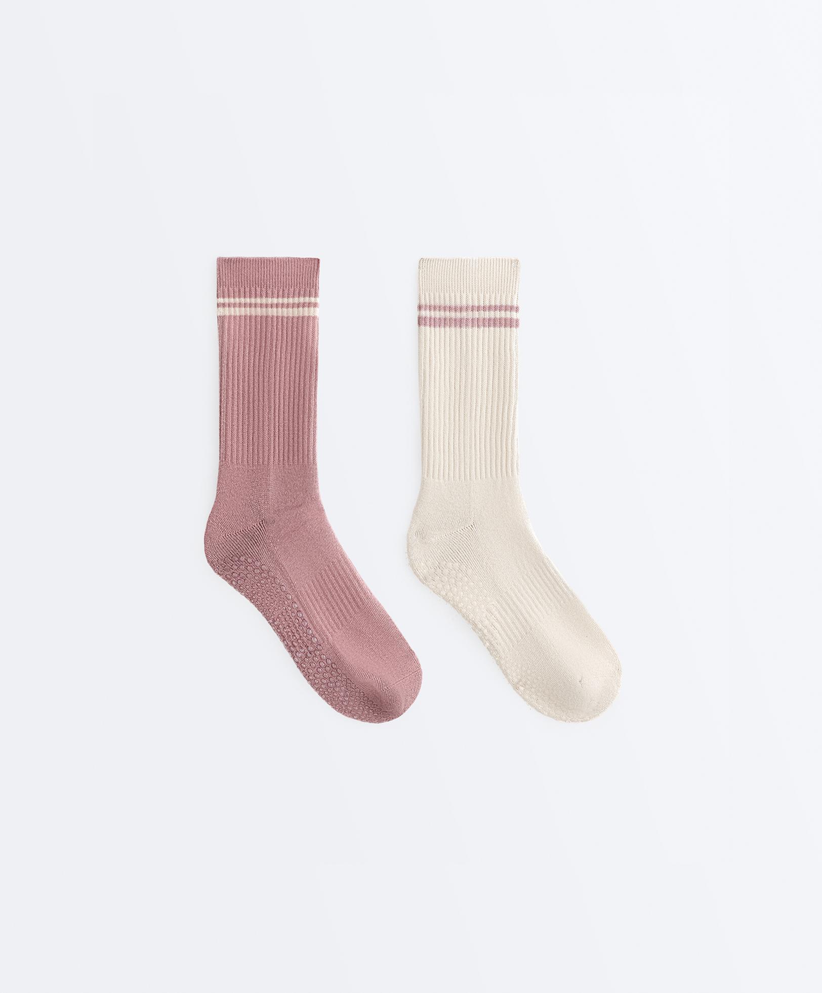 2 pairs of classic cotton blend yoga and Pilates socks — SOFT PINK