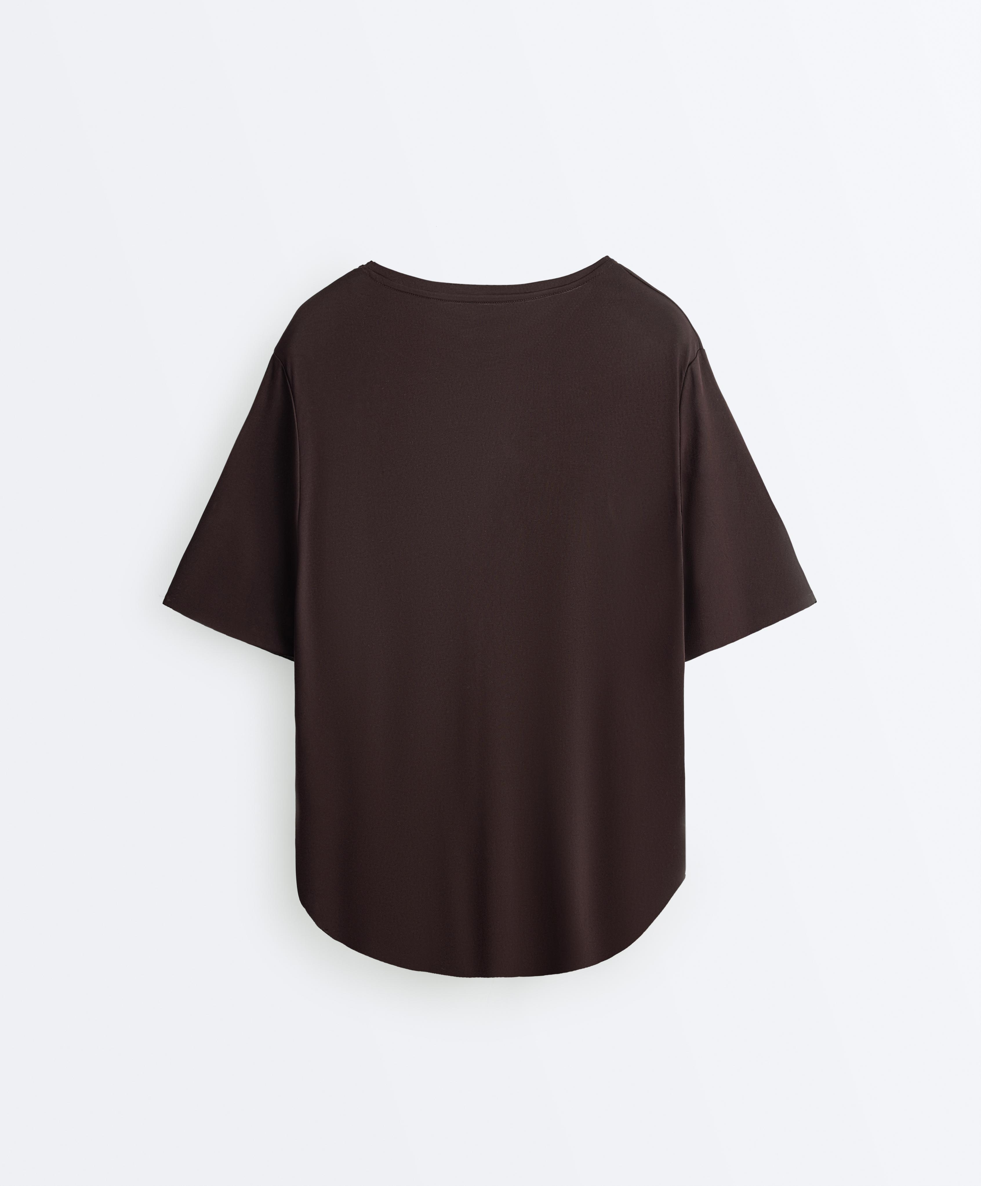 Modal blend short-sleeved T-shirt with rounded back hem — Dark chocolate