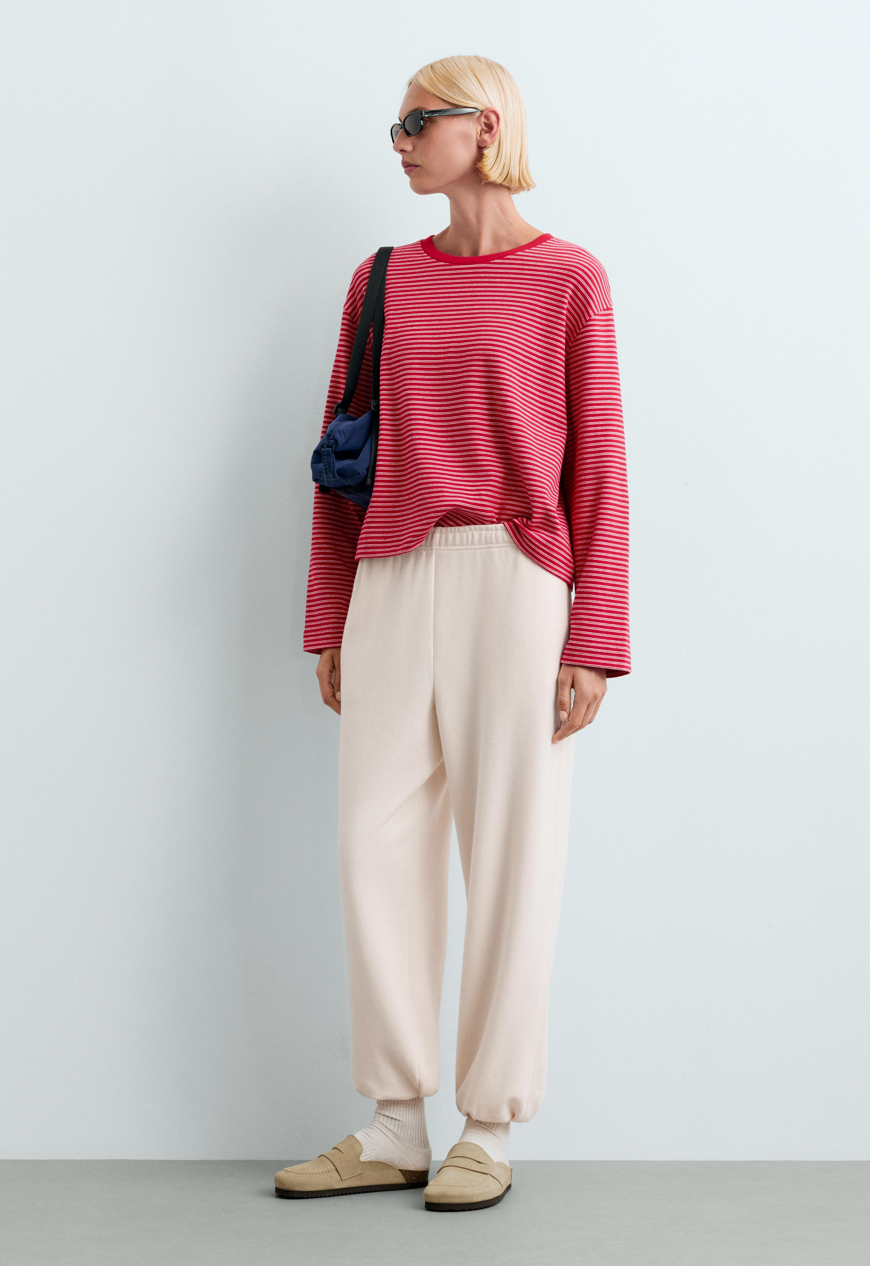 Striped boxy long-sleeved cotton-blend T-shirt Striped boxy long-sleeved cotton-blend T-shirt