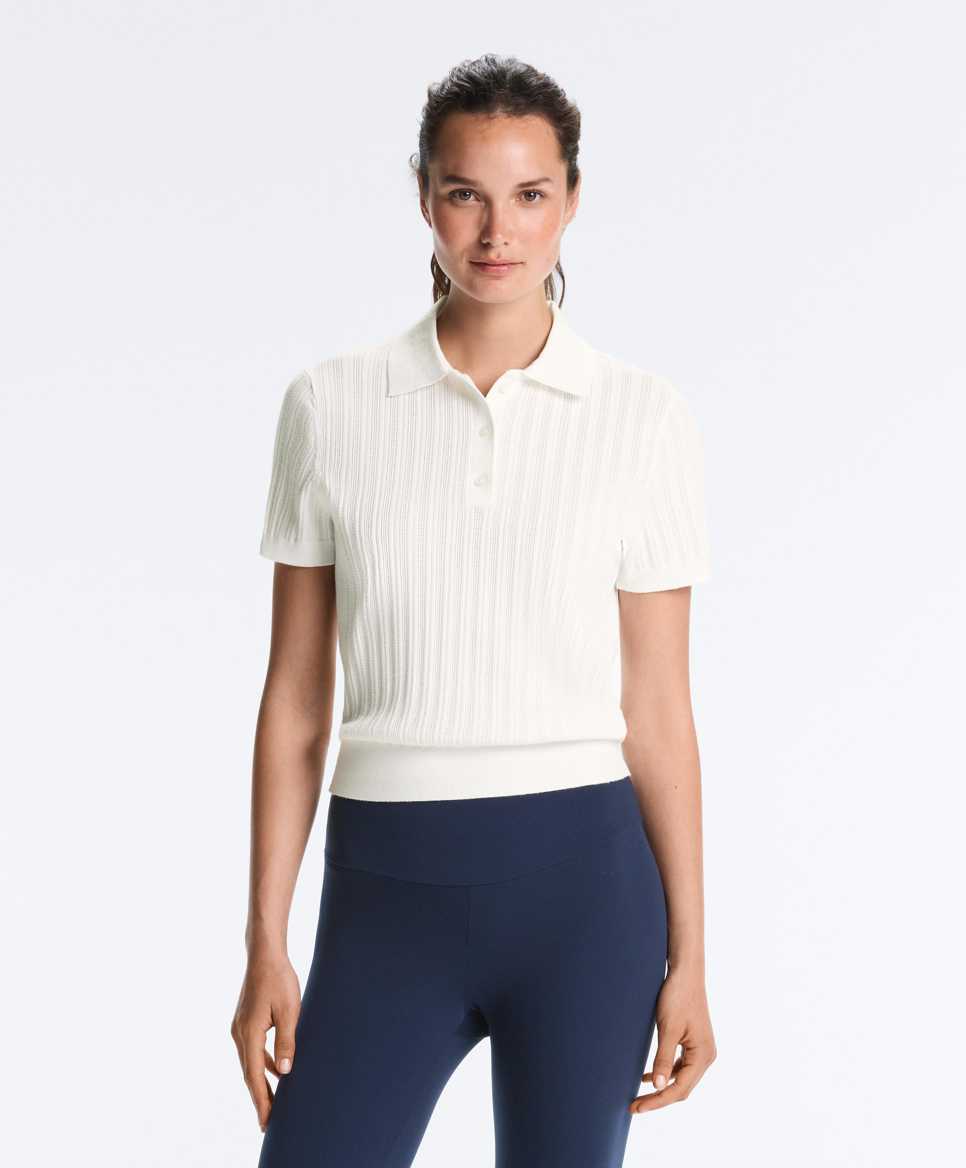 Short sleeve open knit polo shirt — WHITE