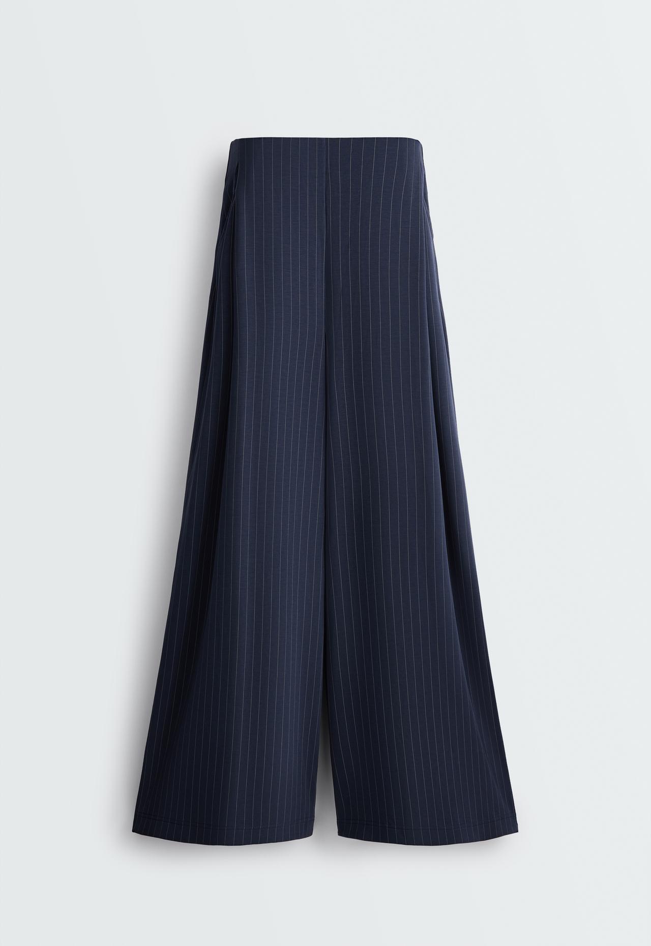 Modal pinstripe wide-leg trousers — NAVY BLUE