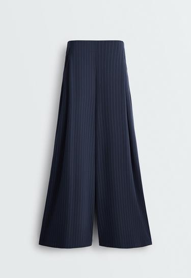 Modal pinstripe wide-leg trousers — NAVY BLUE 6