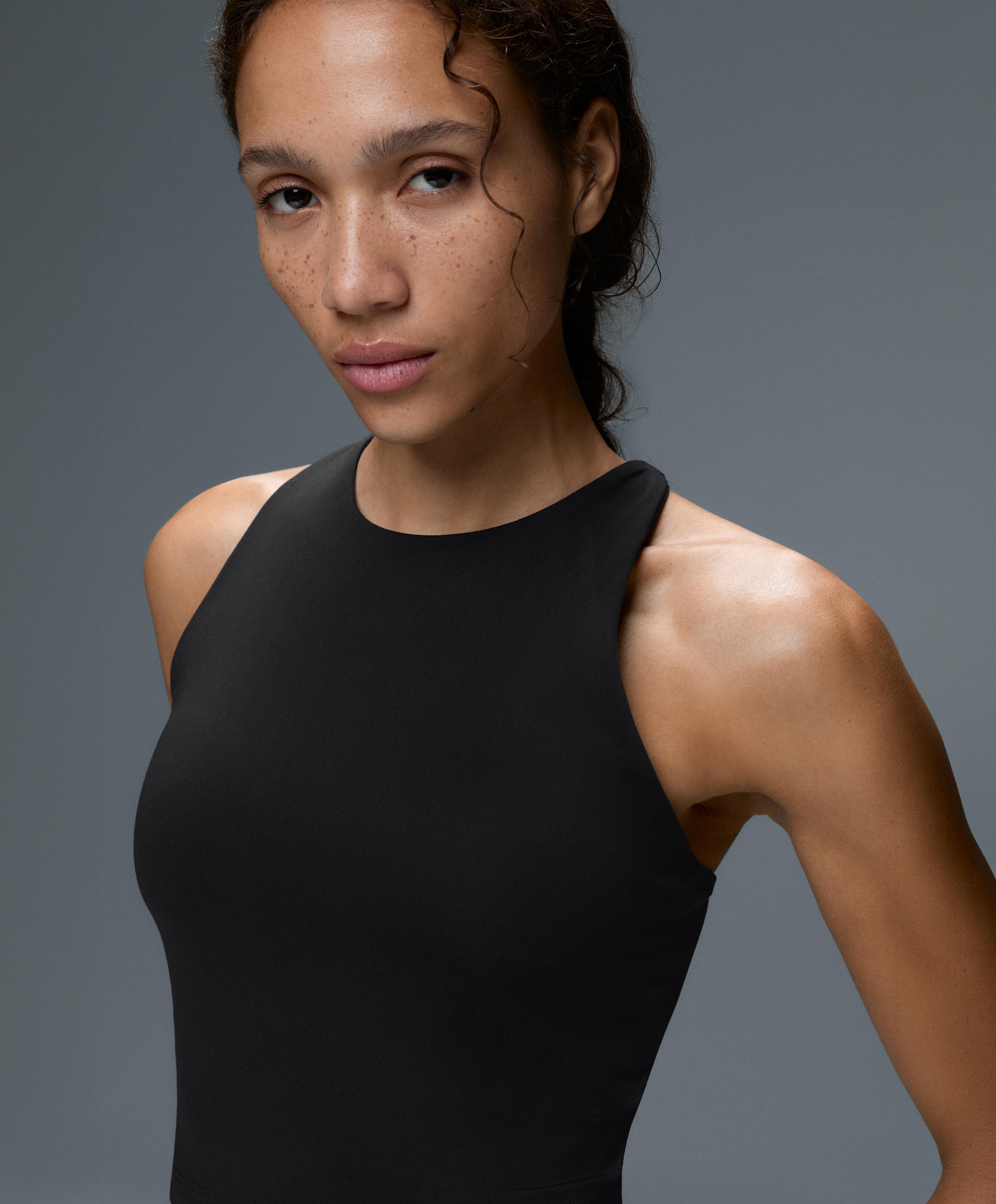 Comfortlux strappy tank top with cups — BLACK
