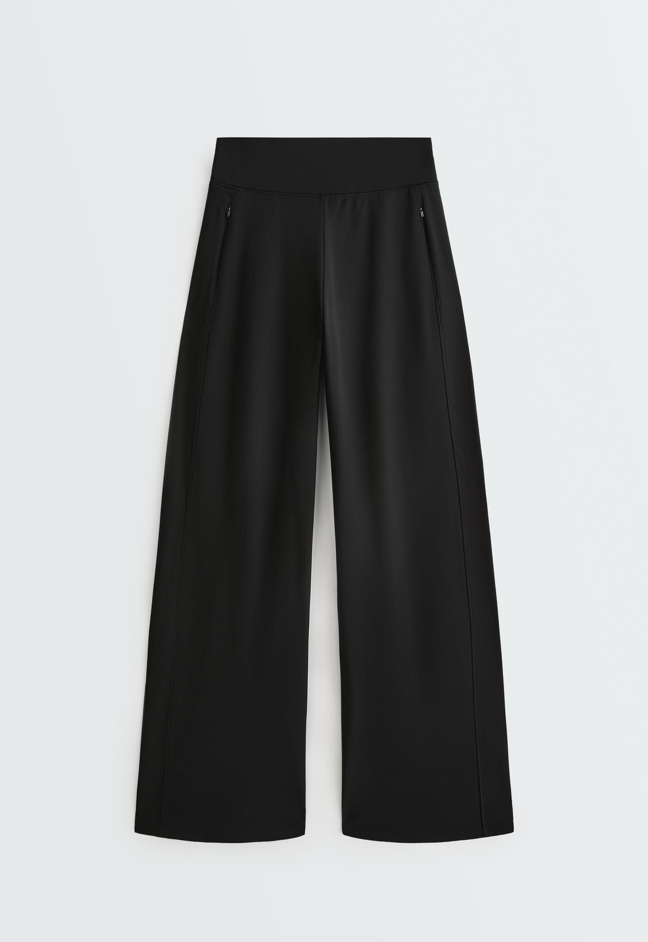 High rise Warm straight trousers with zips — BLACK