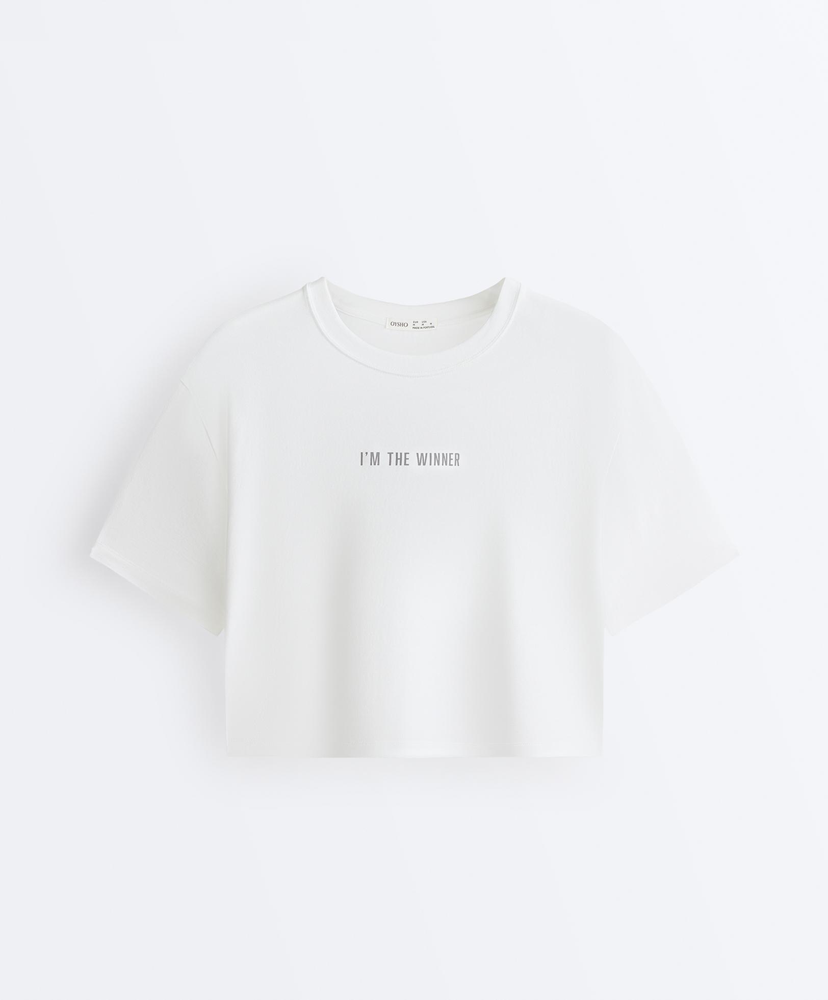 Boxy cropped cotton blend slogan T-shirt — WHITE