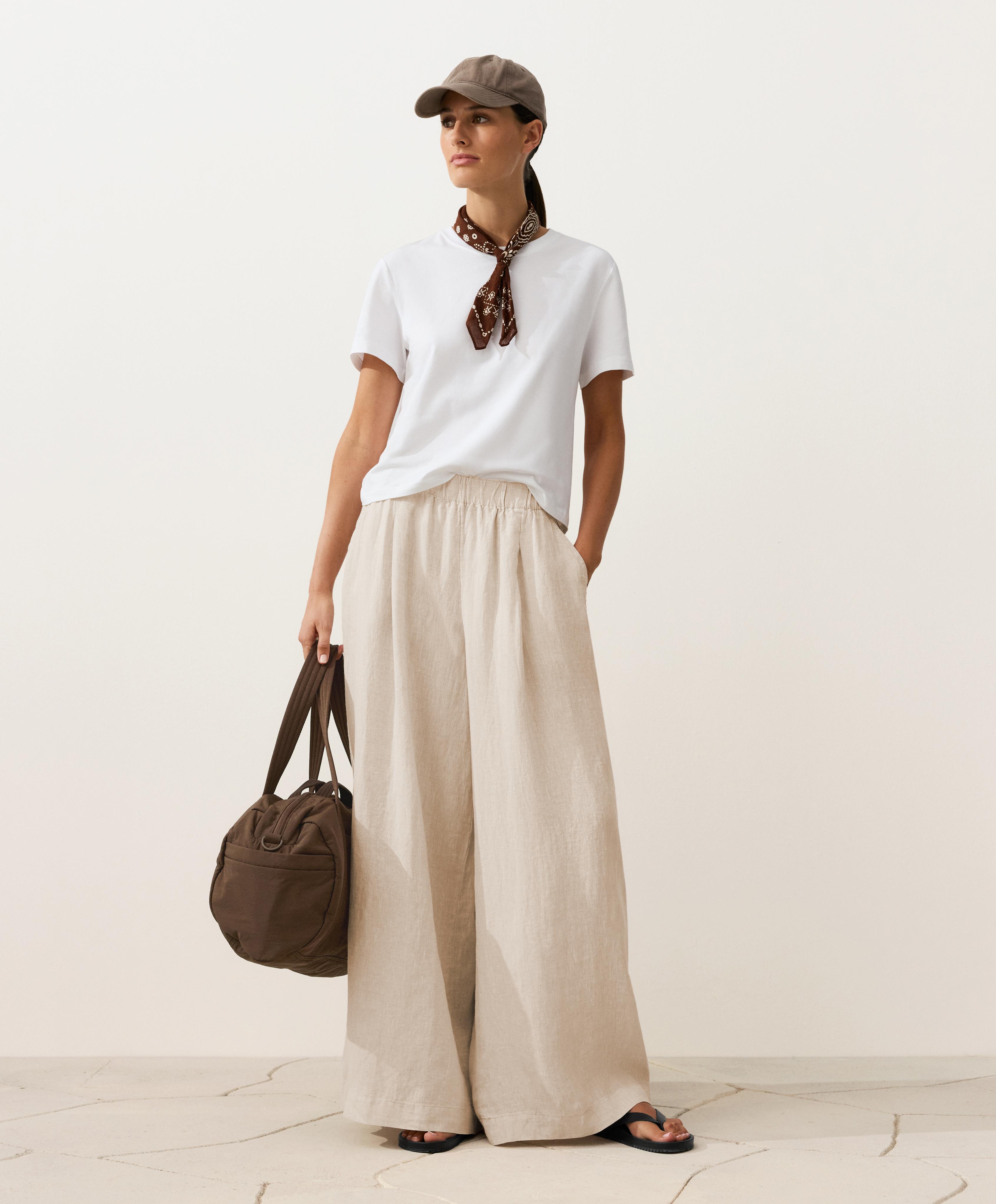100% linen wide-leg trousers — SAND MELANGE