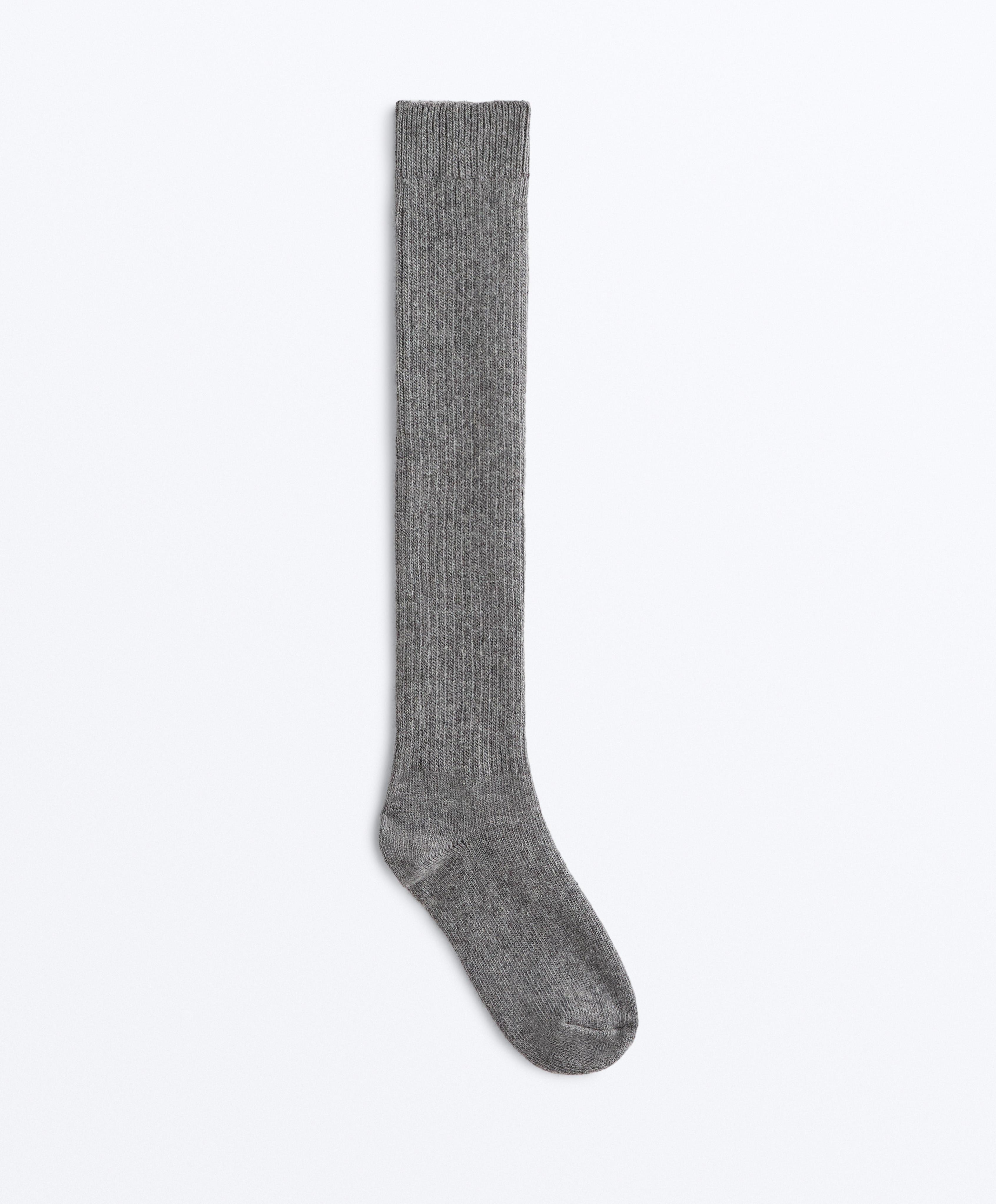 18% cashmere 13% wool long socks — DARK-GREY MELANGE