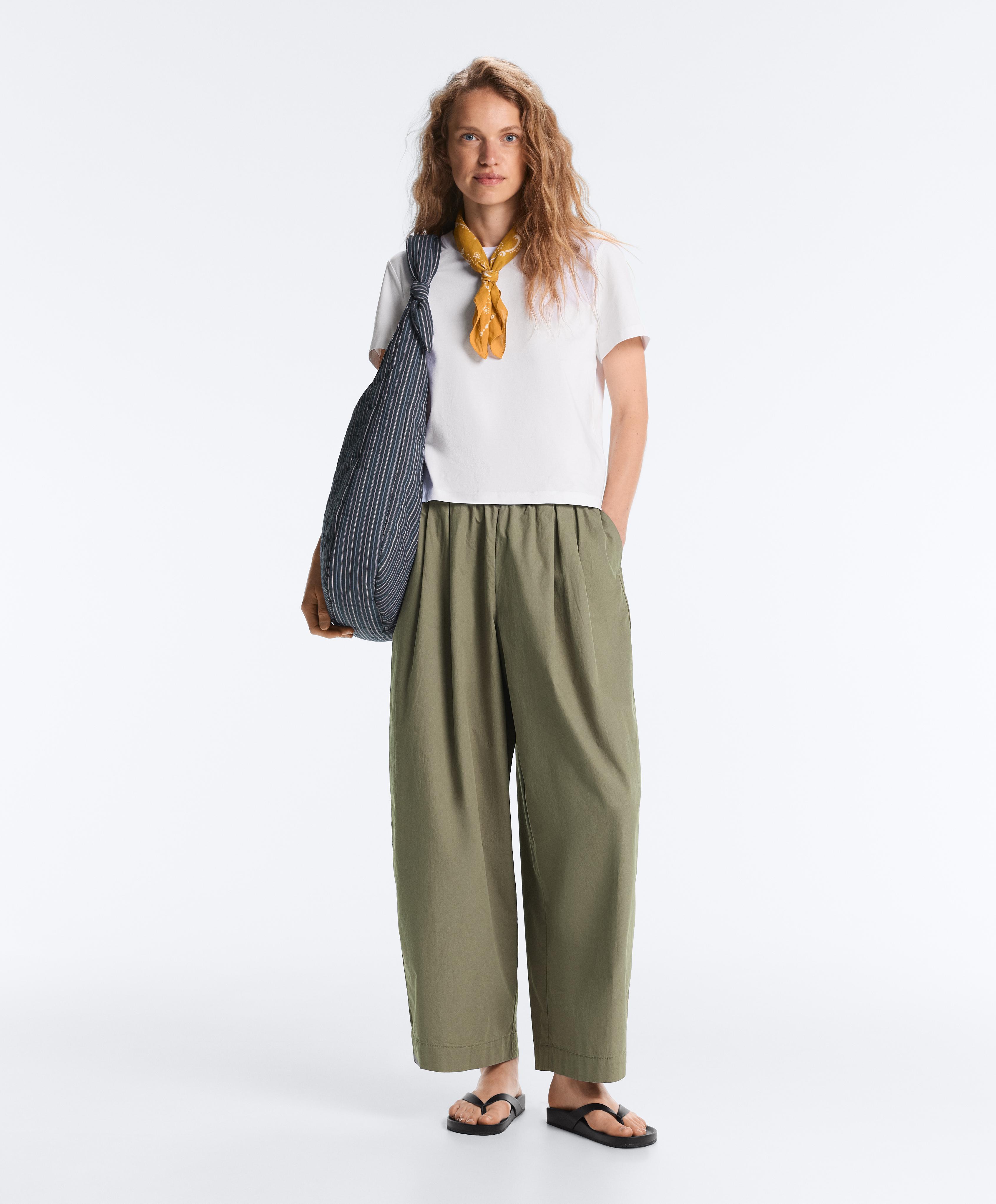 Pleated 100% cotton tapered trousers — LIGHT KHAKI