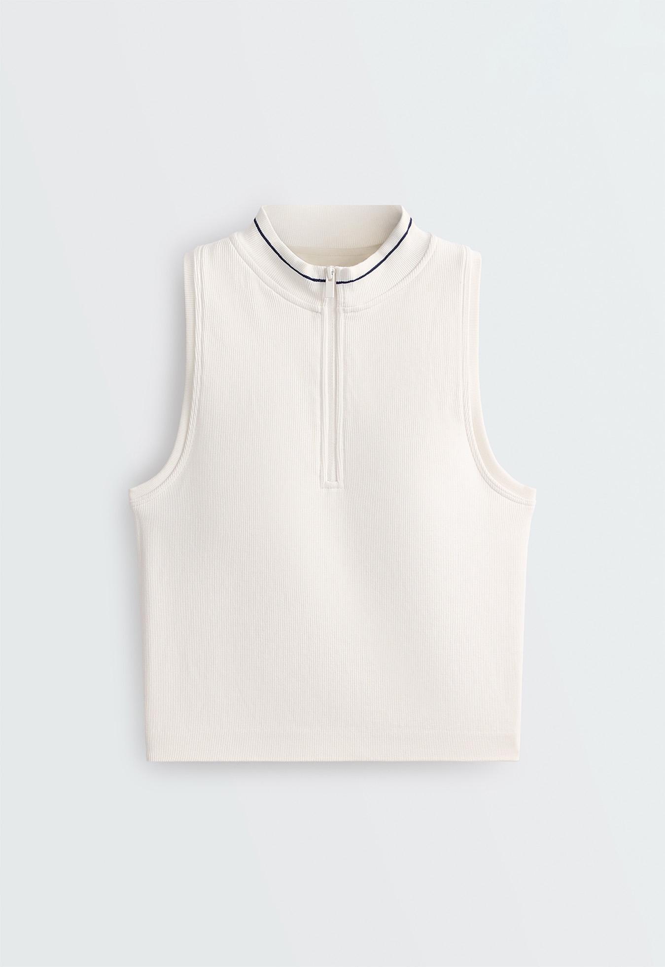 Sleeveless seamless half-zip tank top — PALE ECRU