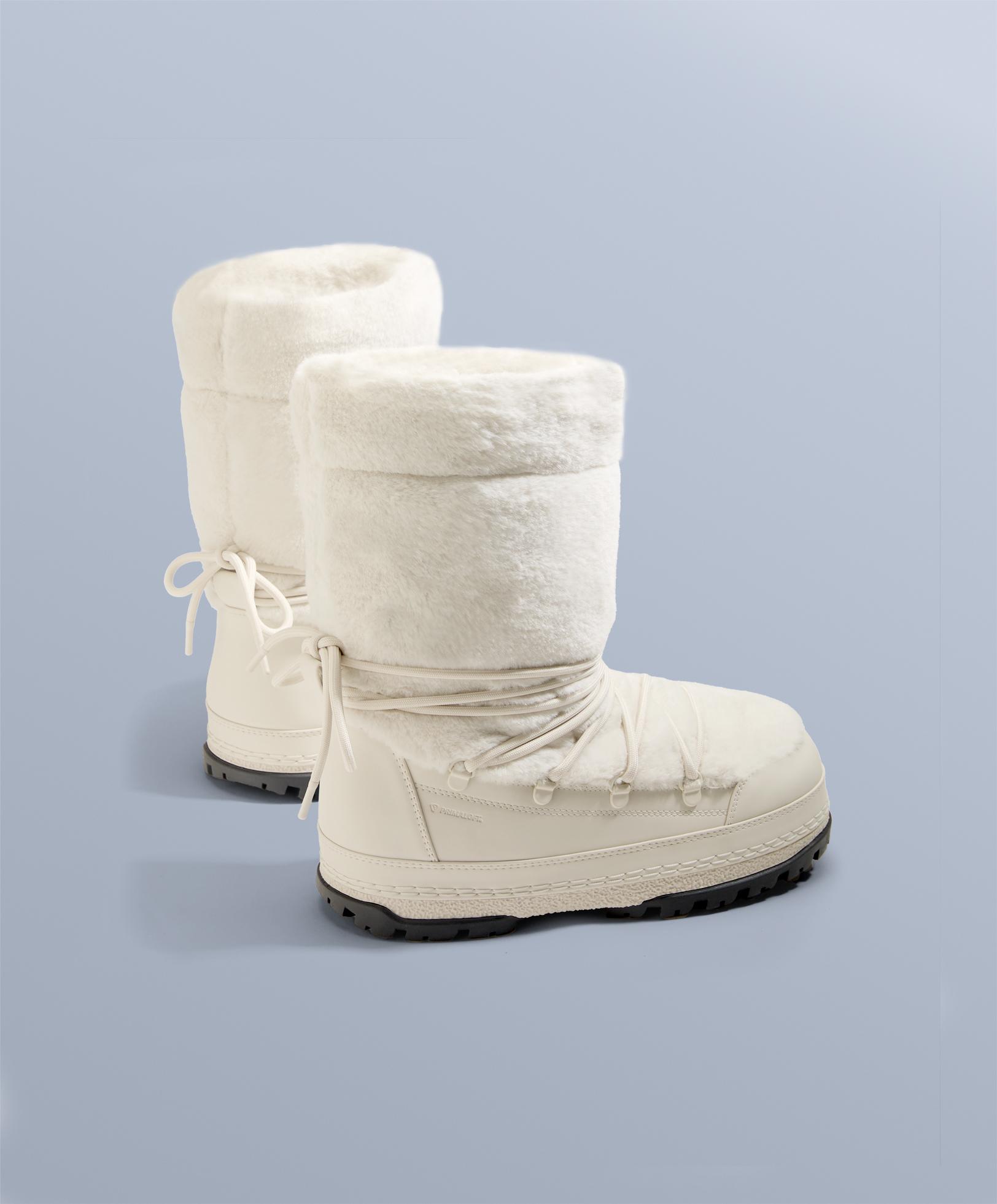 Lace-up technical faux fur boots — ECRU