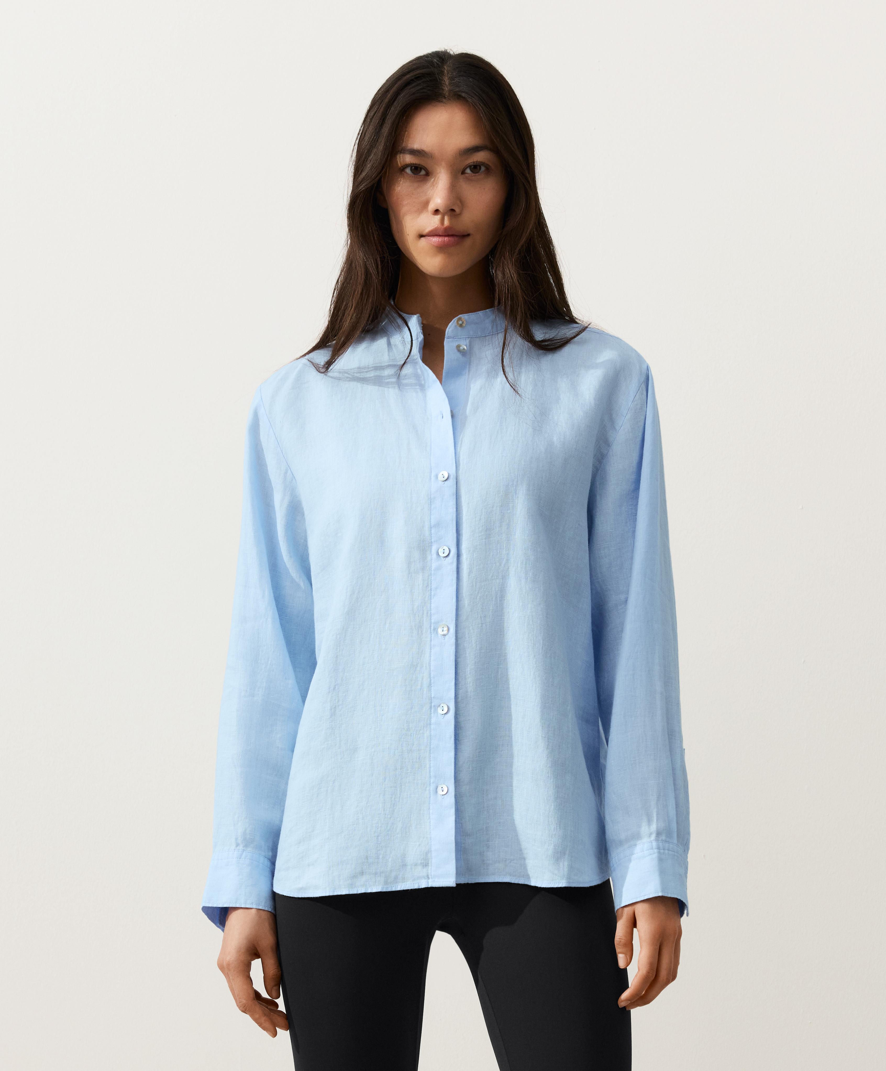 100% linen stand-up collar shirt