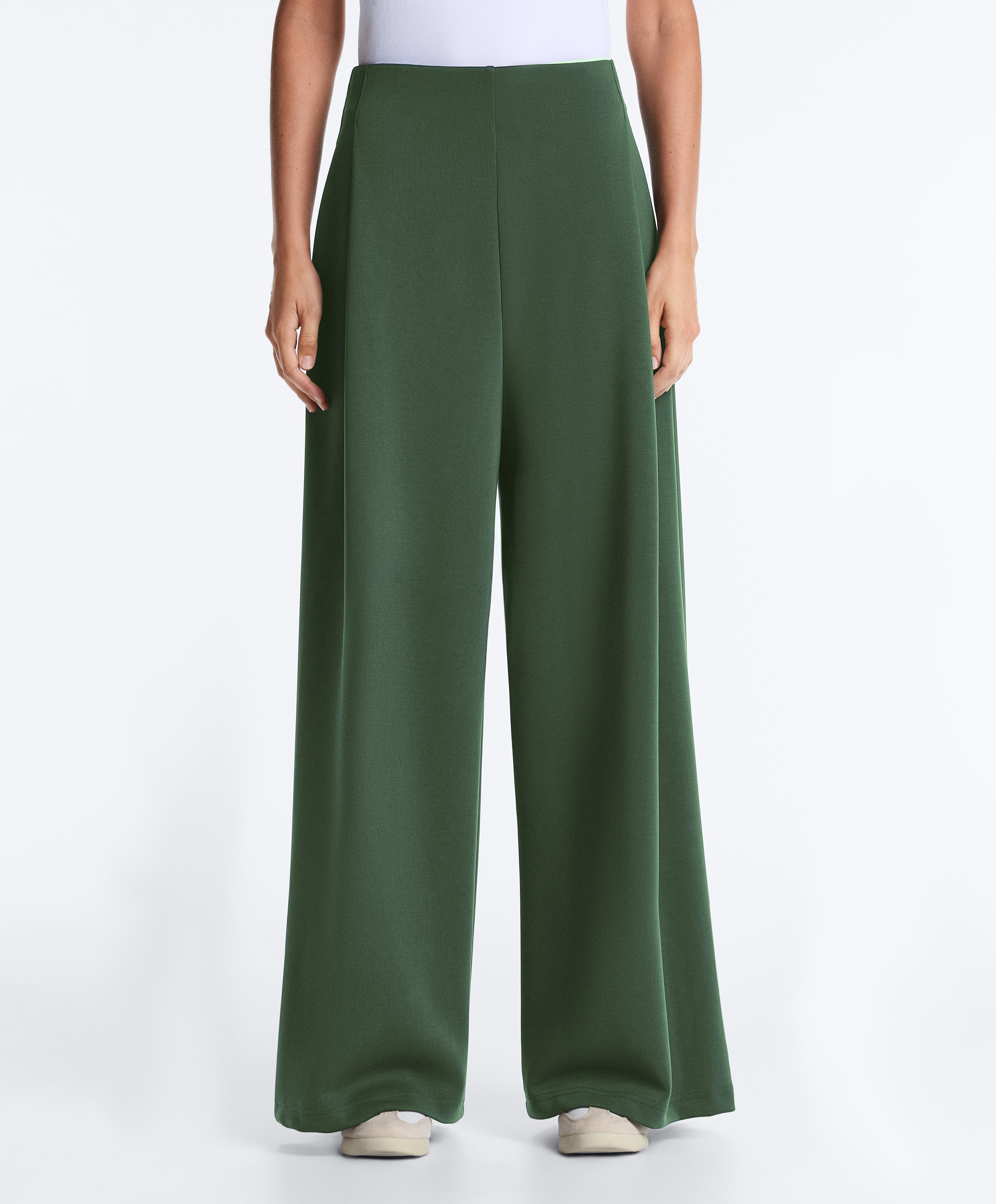 High rise twill wide-leg trousers with pleats — GREEN