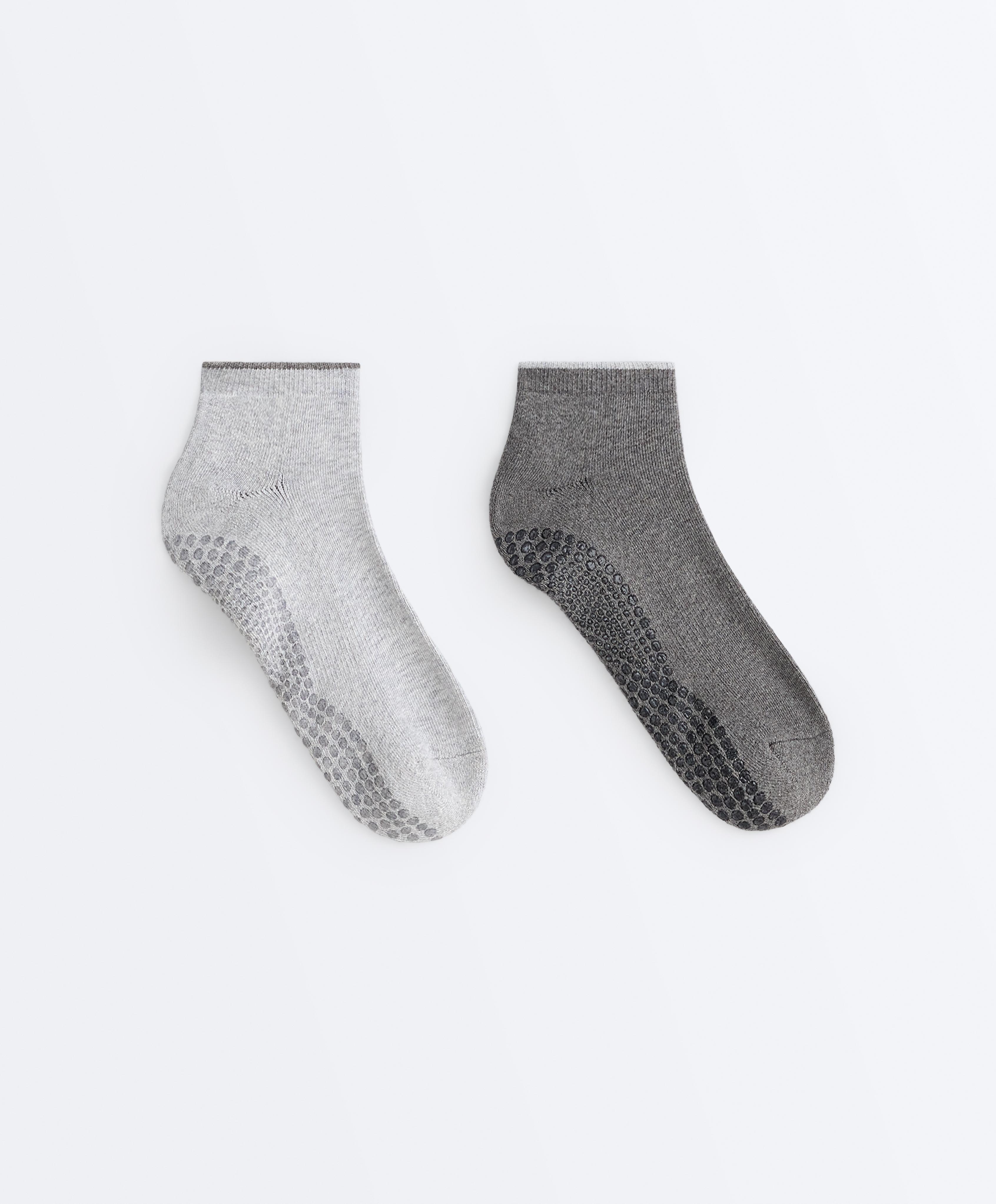 2 pairs of cotton quarter yoga and Pilates socks — DARK-GREY MELANGE